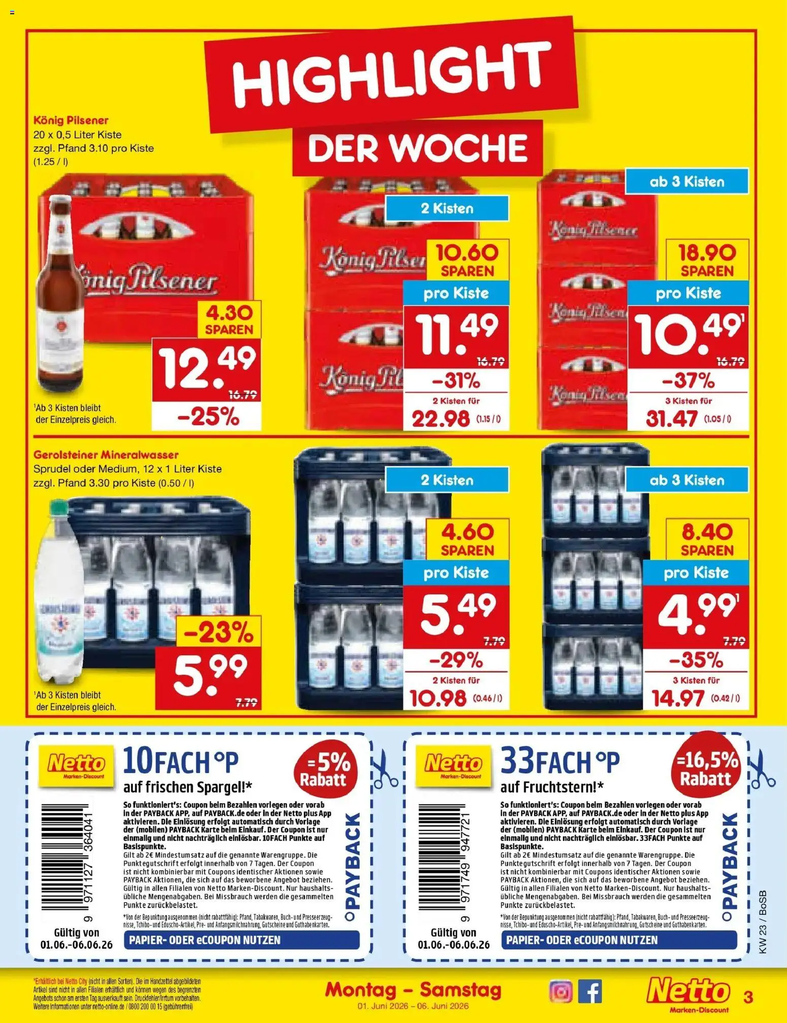 Netto Marken-Discount Prospekt Stadtlohn – gültig ab 01.06.2026 | Seite: 3 | Produkte: Presse, Konig pilsener, Spargel, Mineralwasser