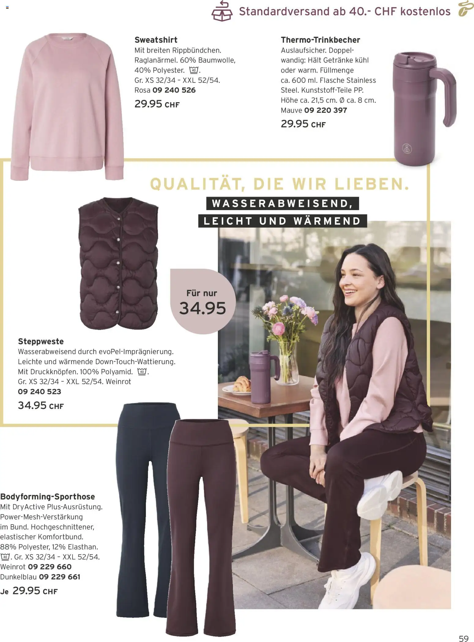 Tchibo aktionen – gültig ab 01.09.2026 | Seite: 59 | Produkte: Steppweste, Getränke, Sweatshirt