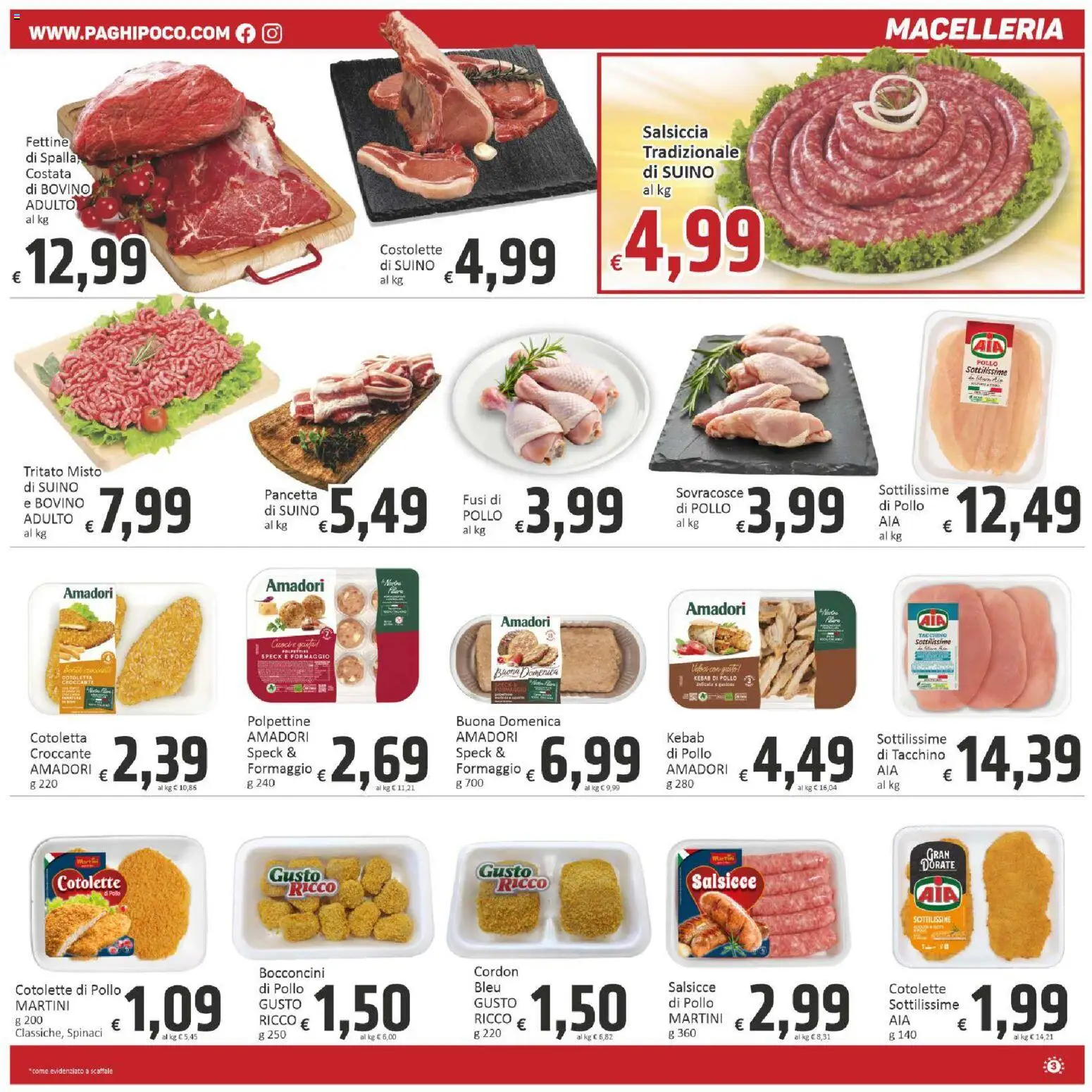 Volantino Paghi Poco del 23/10/2026 | Pagina: 3 | Prodotti: Pollo, Salsiccia, Spinaci, Scaffale