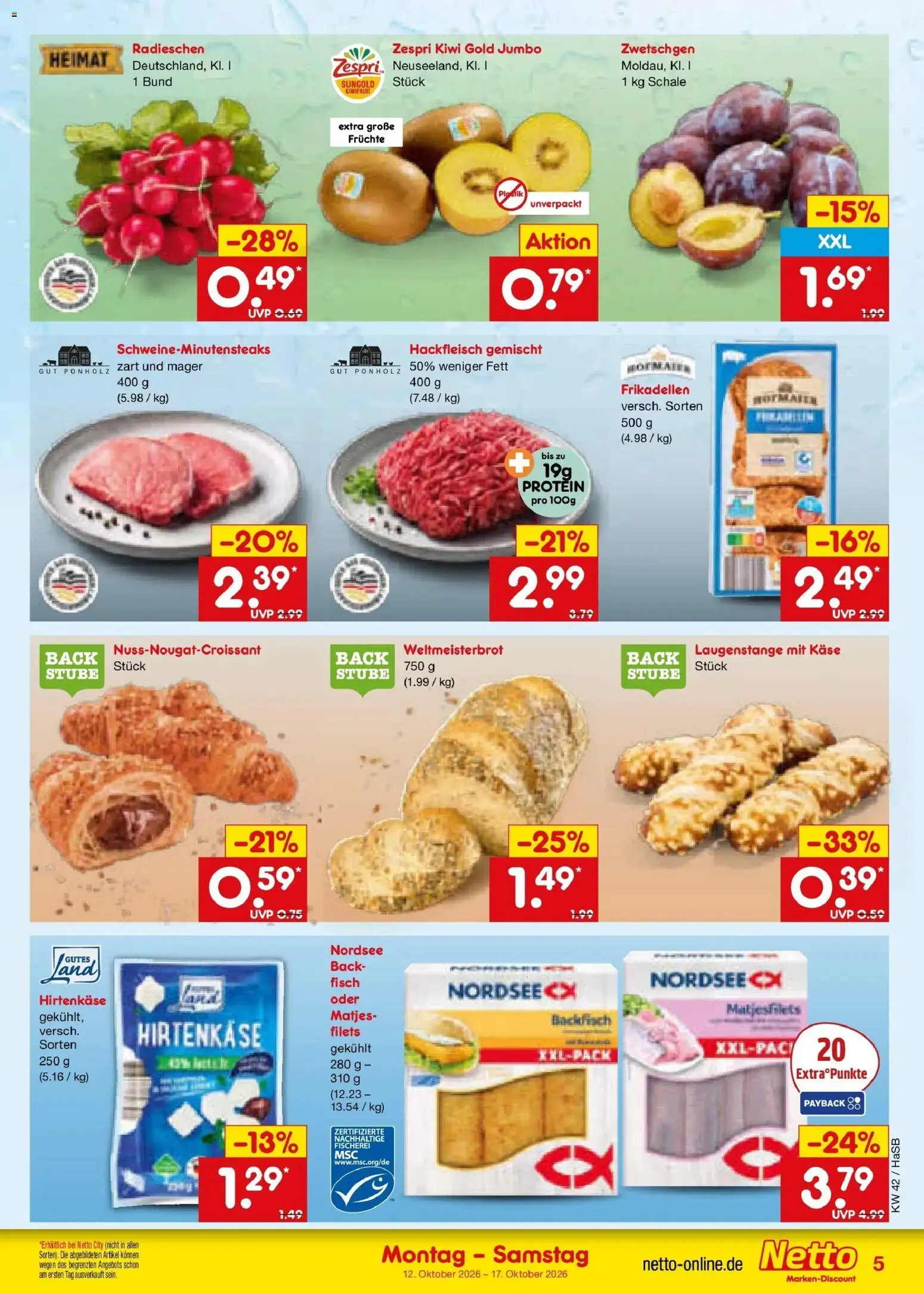 Netto Marken-Discount Prospekt Unna (ab 12.10.2026) » Angebote | Seite: 5 | Produkte: Käse, Zwetschgen, Kiwi, Hackfleisch