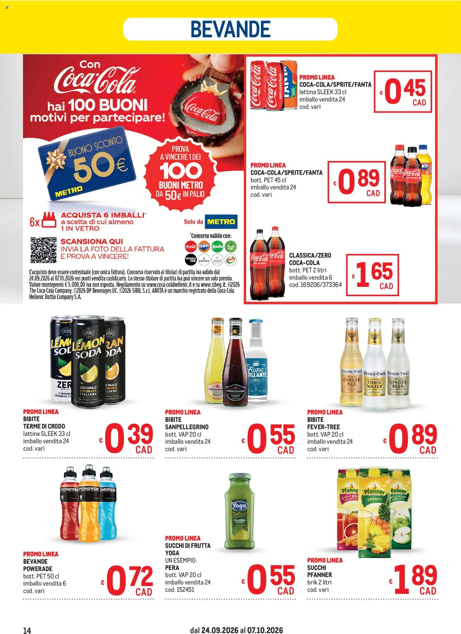 Volantino Metro del 24/09/2026 | Pagina: 14 | Prodotti: Limonata, The, Sprite, Coca Cola