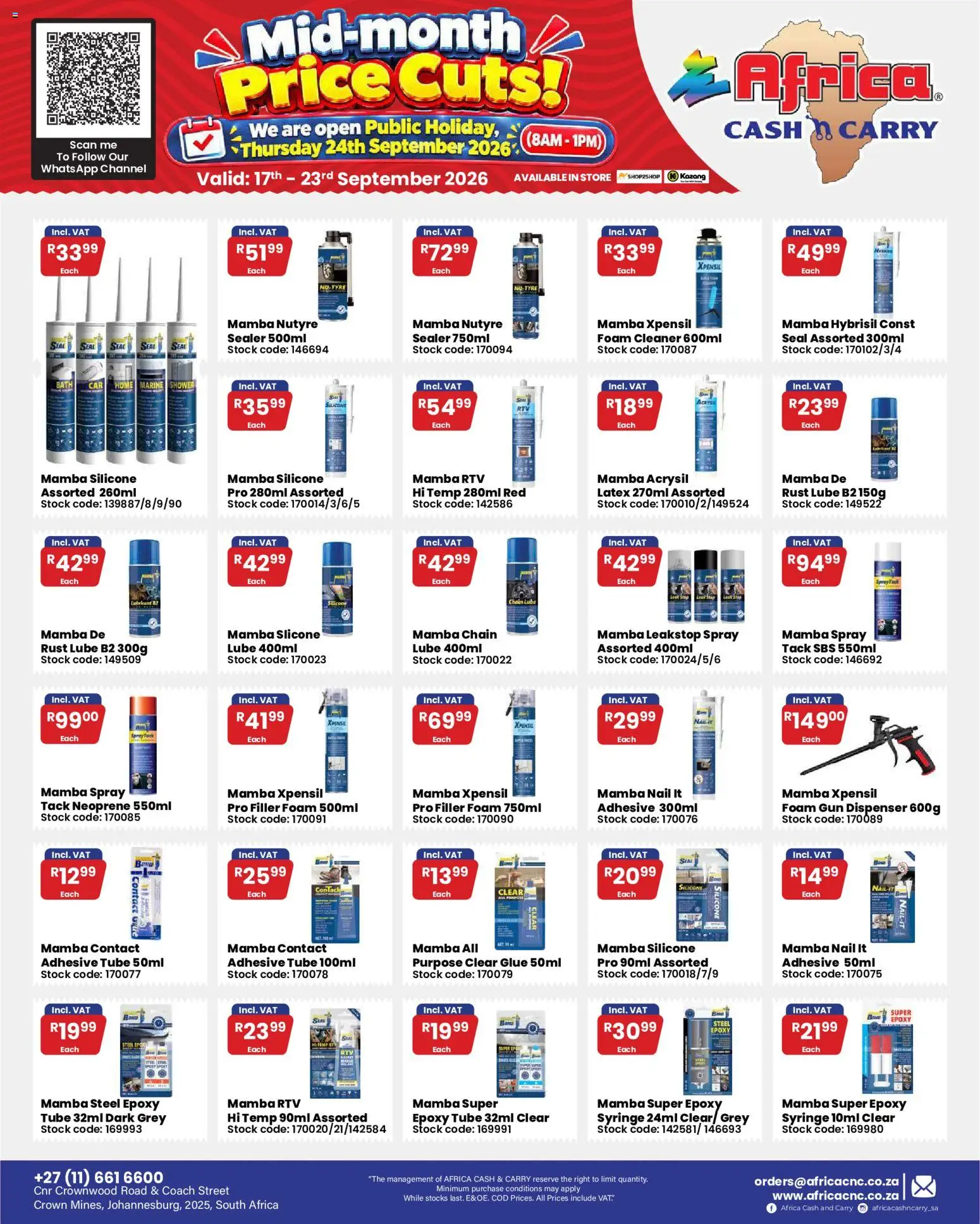 New Africa Cash & Carry catalogue – valid from 17/09/2026 | Page: 40 | Products: Adhesive, Stock, Silicone, Foam