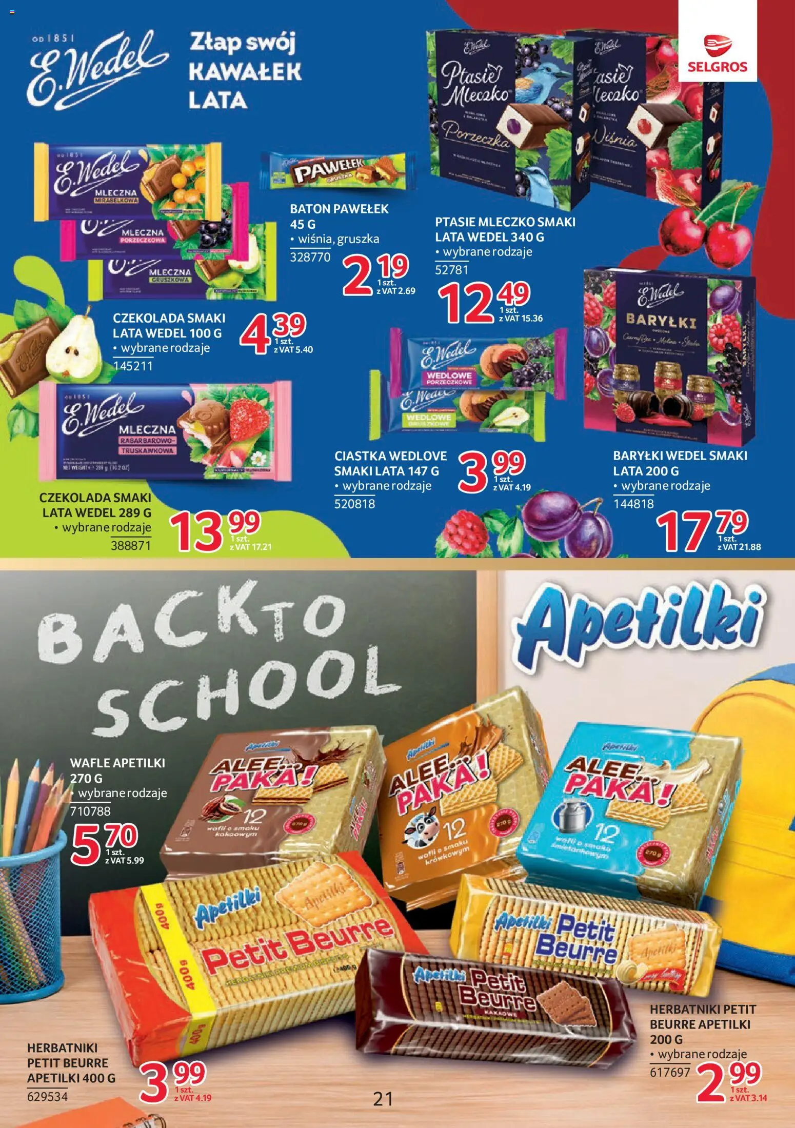 Selgros cash&carry gazetka - Markowe produkty od 27.08.2026 | Strona: 21 | Produkty: Gruszka, Wafle, Baryłki wedel, Ciastka