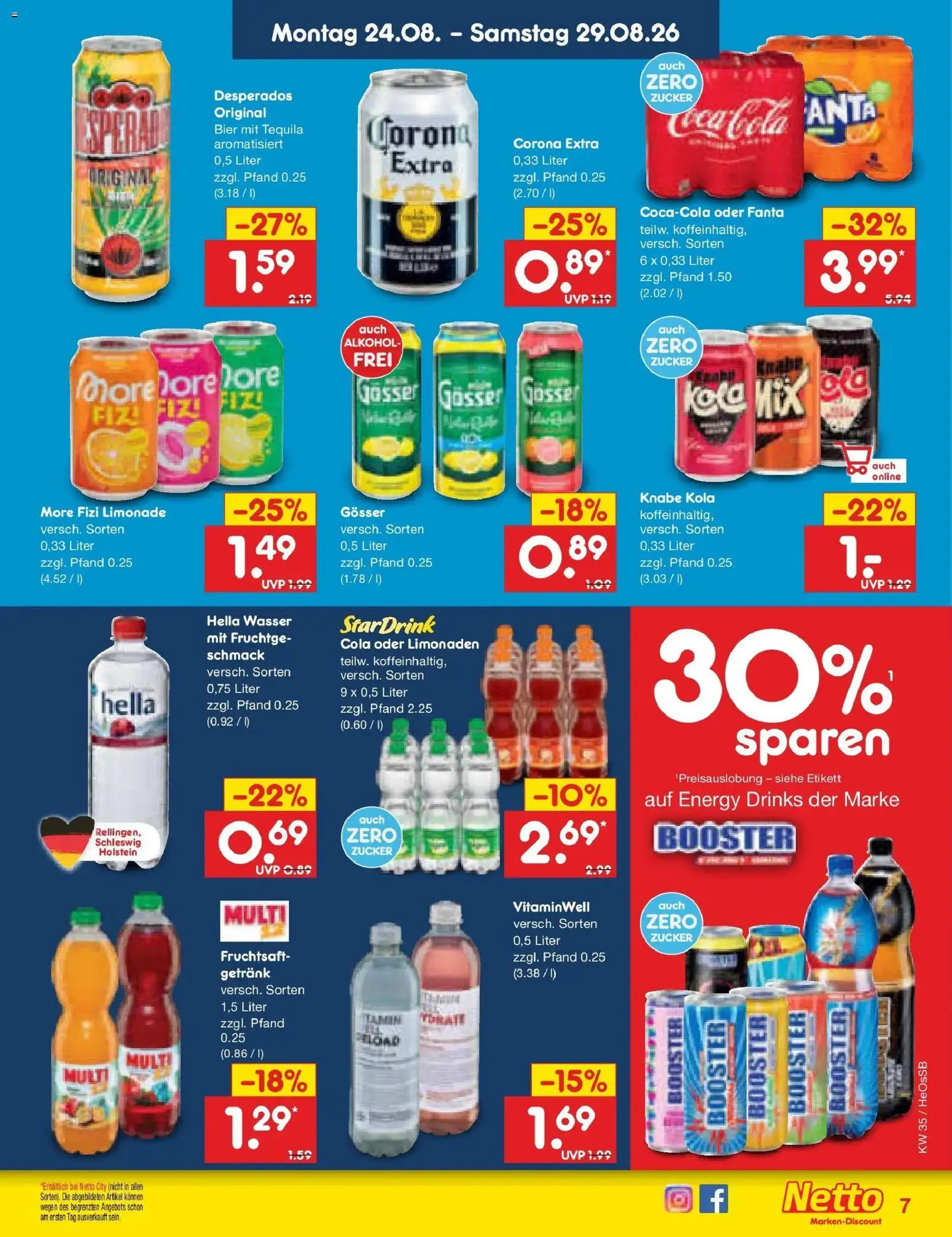 Netto Marken-Discount Prospekt Rostock – gültig ab 24.08.2026 | Seite: 7 | Produkte: Fanta, Tequila, Wasser, Zucker