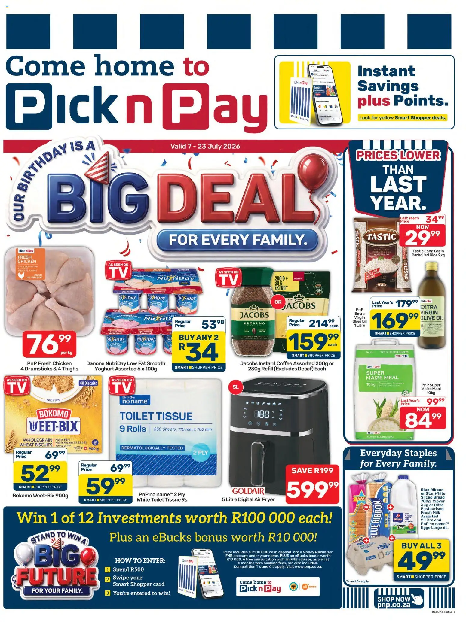 New Pick n Pay catalogue – valid from 07/07/2026 | Page: 1 | Products: Yoghurt, Toilet, Milk, Air fryer