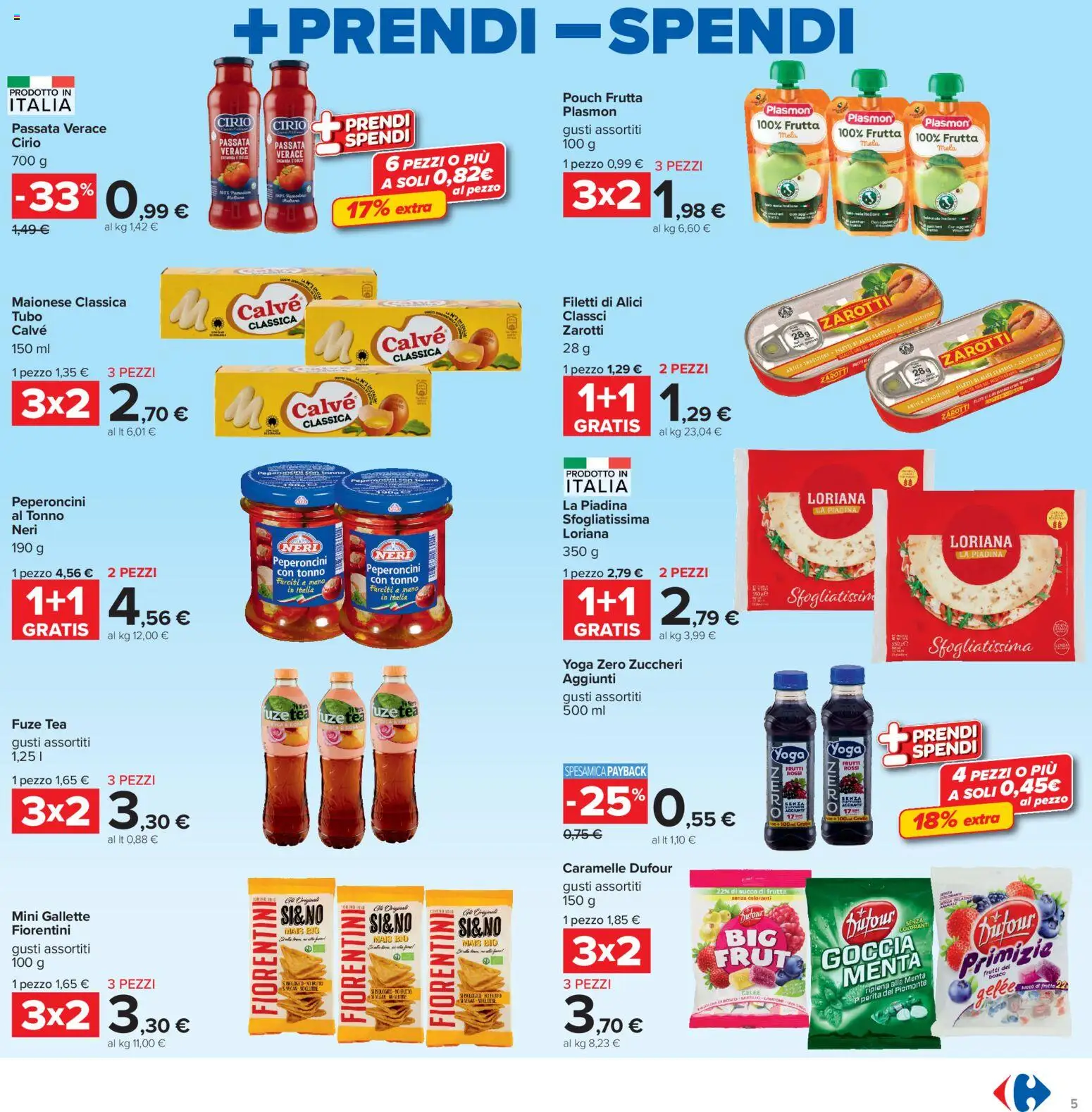 Volantino Carrefour del 13/07/2026 | Pagina: 5 | Prodotti: Succo, Caramelle, Frutta, Maionese