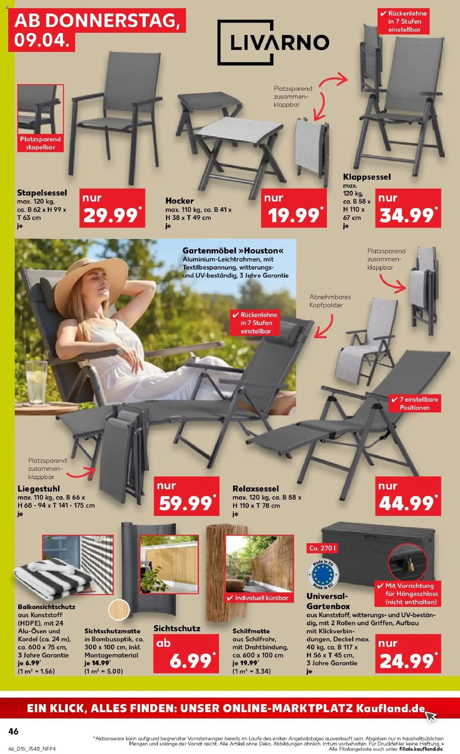 Kaufland Prospekt Lutherstadt Wittenberg	 – gültig ab 08.04.2026 | Seite: 46 | Produkte: Hocker, Liegestuhl, Gartenmöbel, Box