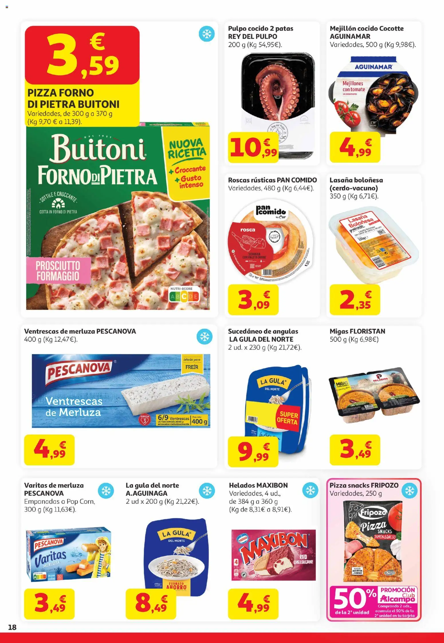 Alcampo Canarias │ válido desde el 07.04.2026 | Página: 18 | Productos: Queso, Pan, Pizza, Peso