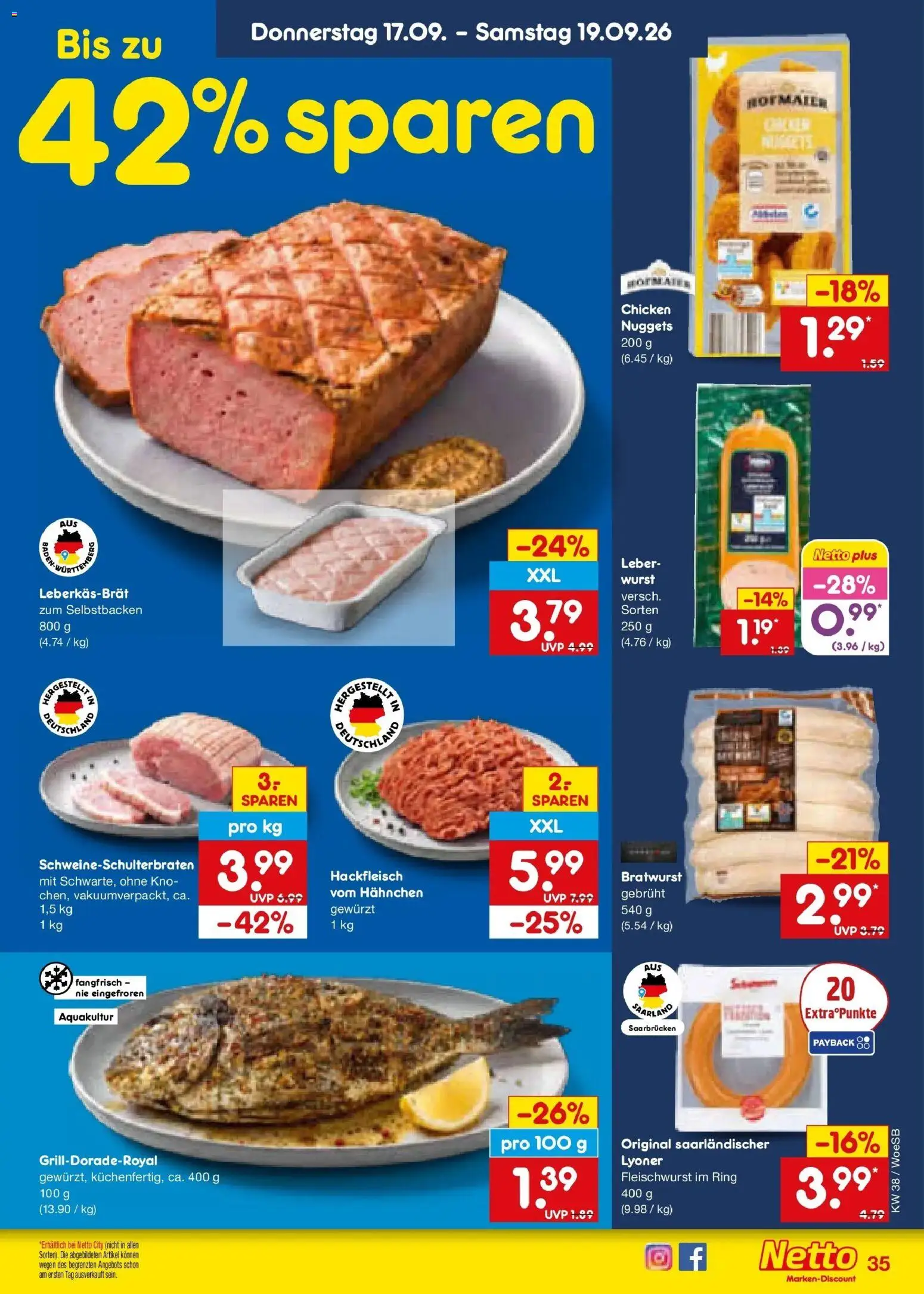 Netto Marken-Discount Prospekt Leonberg – gültig ab 14.09.2026 | Seite: 49 | Produkte: Hahnchen, Bratwurst, Wurst, Hackfleisch