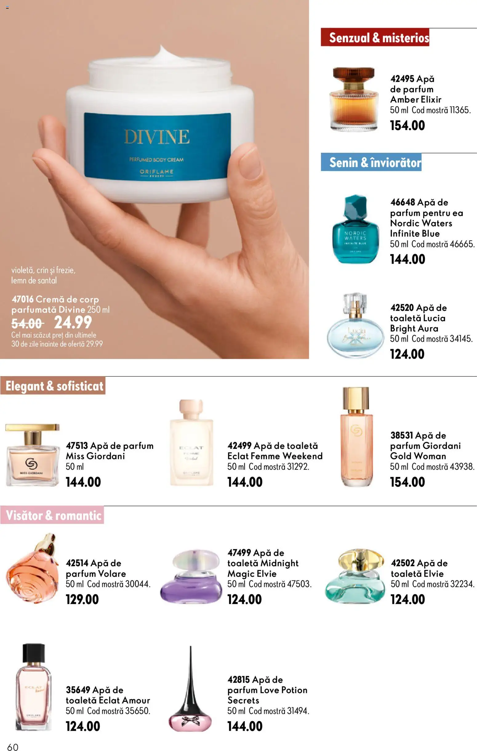 Noul catalog Oriflame – valabil de la 08.07.2026 | Pagină: 60 | Produse: Apă de parfum, Body, Toaletă, Apă de toaletă