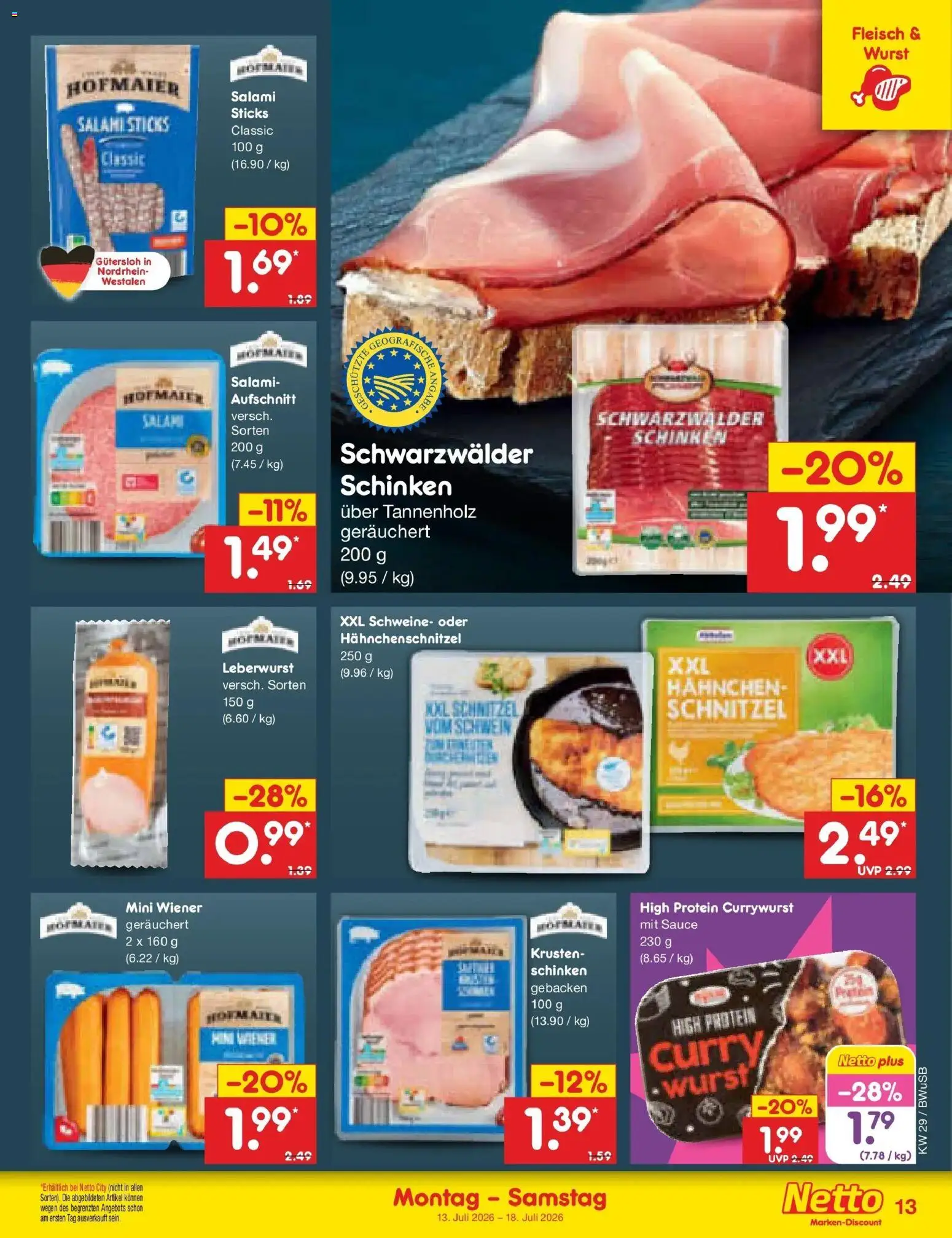 Netto Marken-Discount Prospekt Bielefeld – gültig ab 13.07.2026 | Seite: 15 | Produkte: Wurst, Salami, Schinken, Fleisch