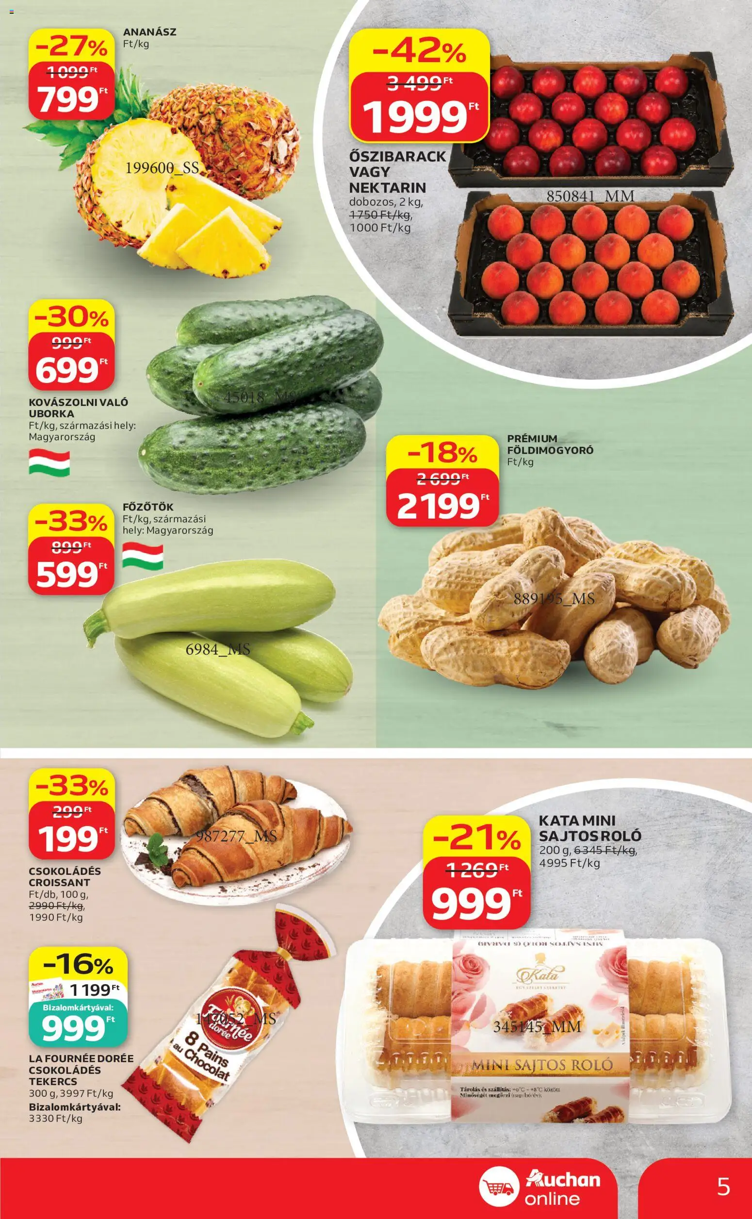 Auchan akciós ujság - amely érvényes a következő dátumtól: 04.06.2026 | Oldal: 5 | Termékek: Őszibarack, Roló, Ananász, Földimogyoró