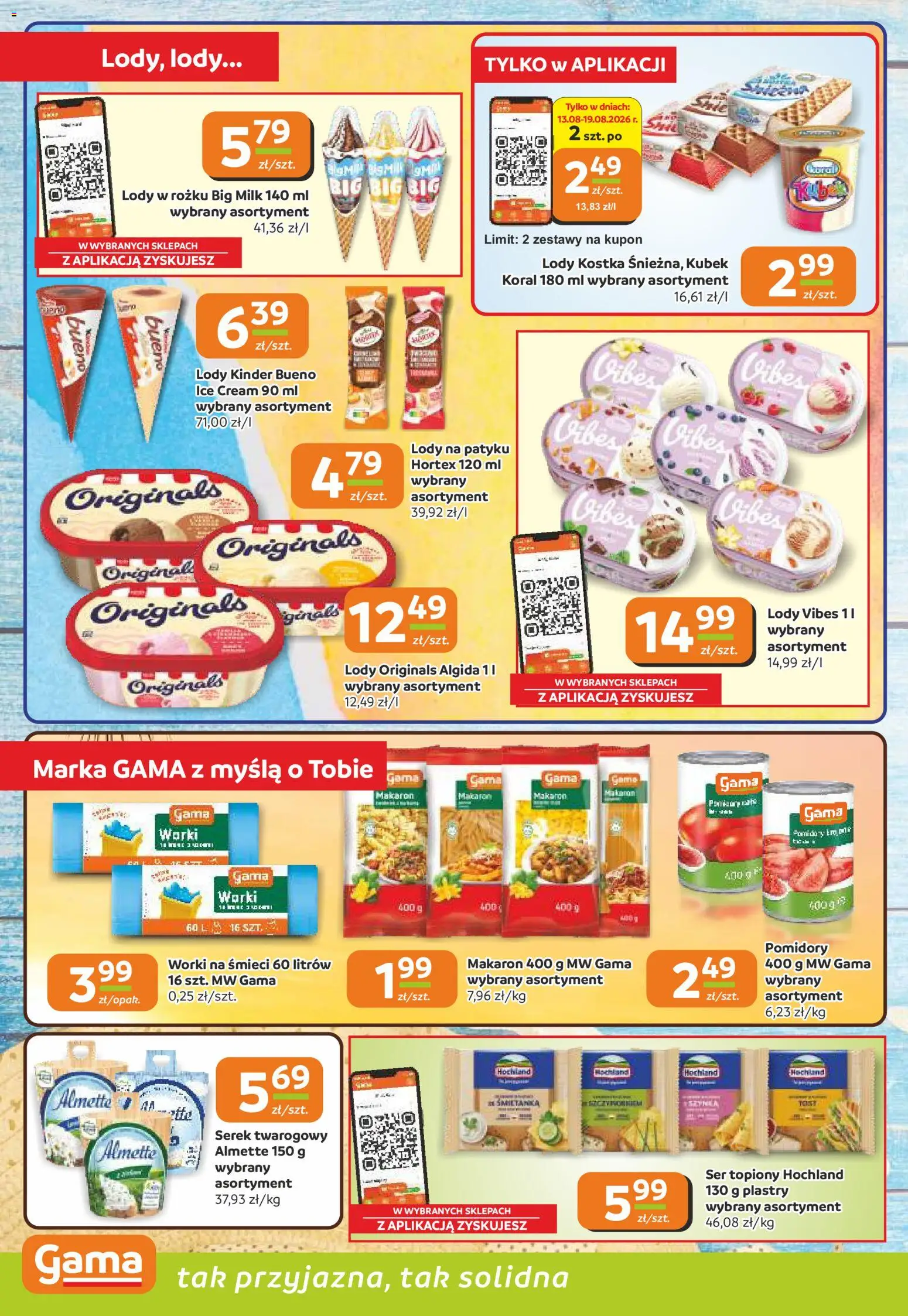 Gama gazetka od 12.08.2026 | Strona: 6 | Produkty: Worki na śmieci, Serek, Pomidory, Lody