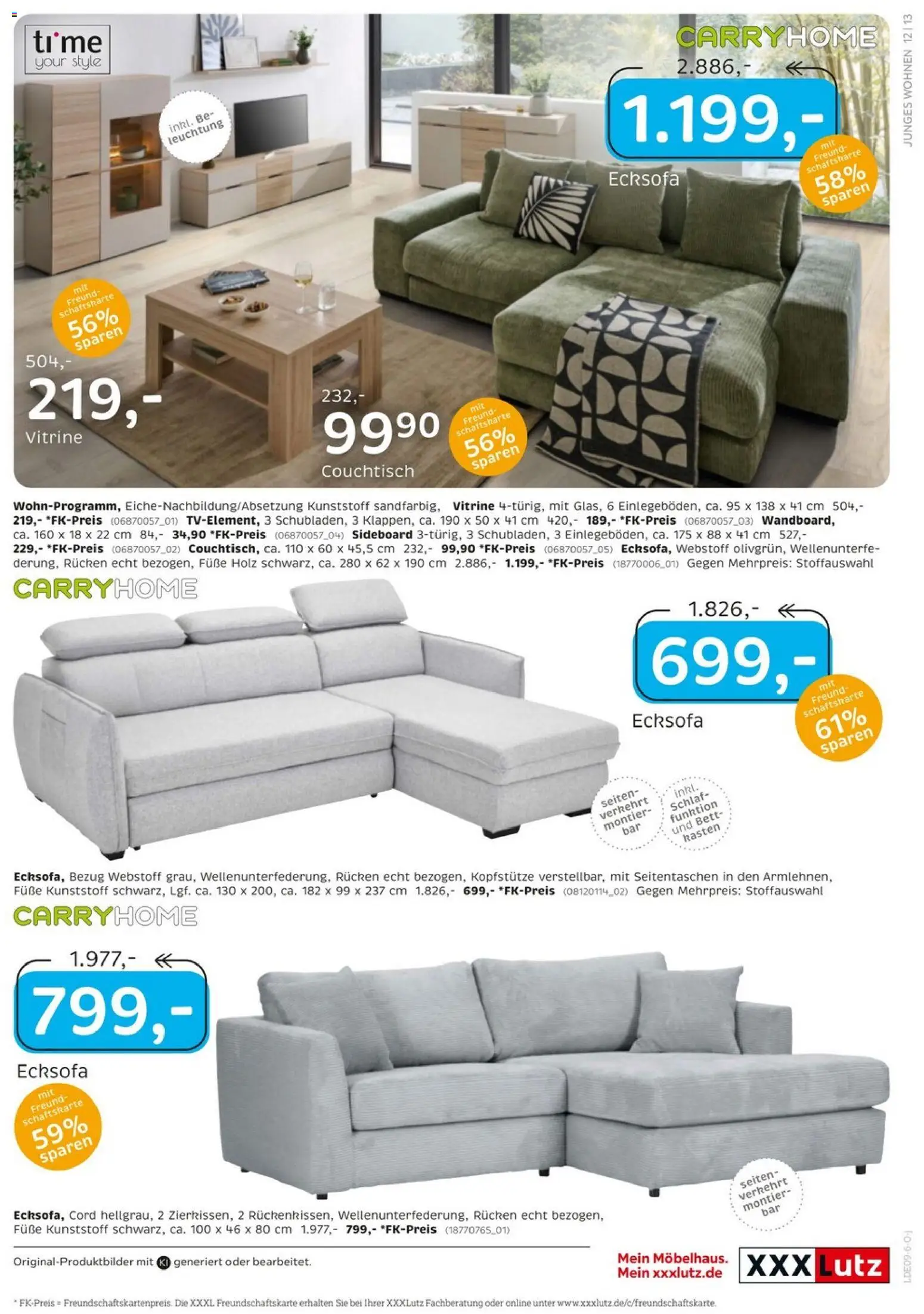XXXLutz Junges Wohnen – gültig ab 29.08.2026 | Seite: 13 | Produkte: Sideboard, Ecksofa, Bett, Vitrine
