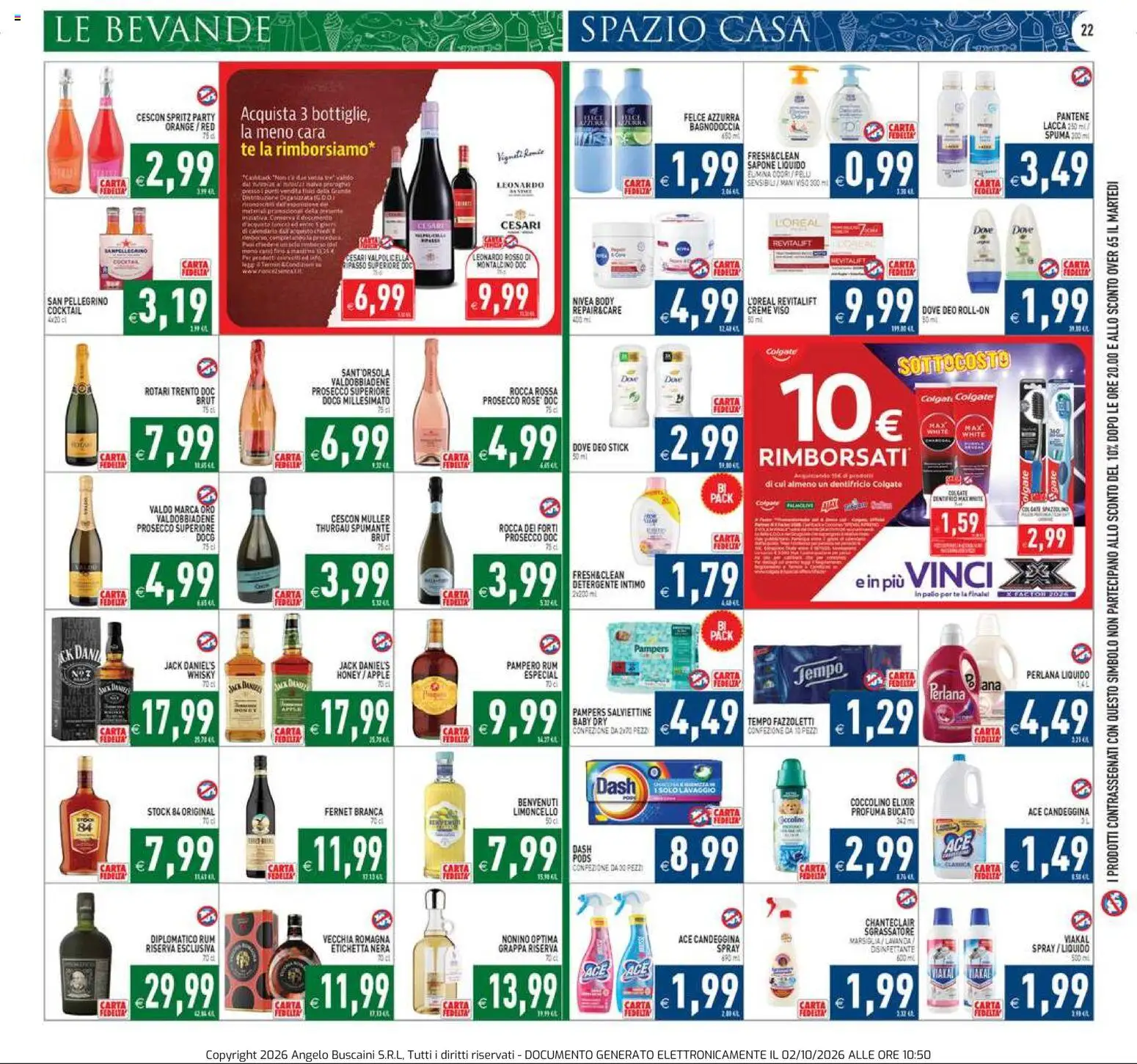 Volantino PIM Supermercati del 02/10/2026 | Pagina: 22 | Prodotti: Sapone, Spray disinfettante, Fernet, Limoncello