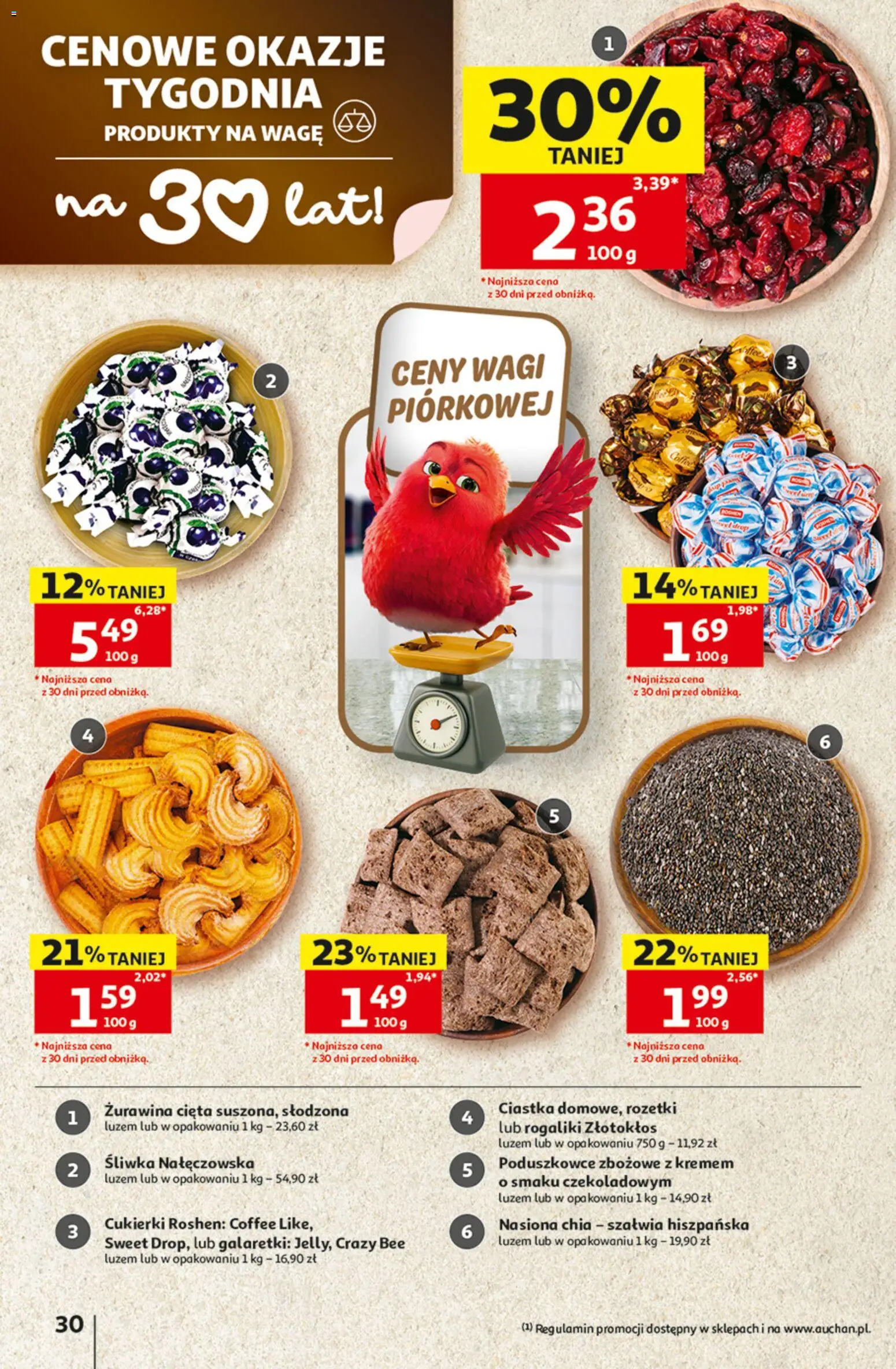 Auchan gazetka - 30 Lat Hipermarket od 06.08.2026 | Strona: 30 | Produkty: Nasiona, Cukierki, Ciastka, Nasiona chia