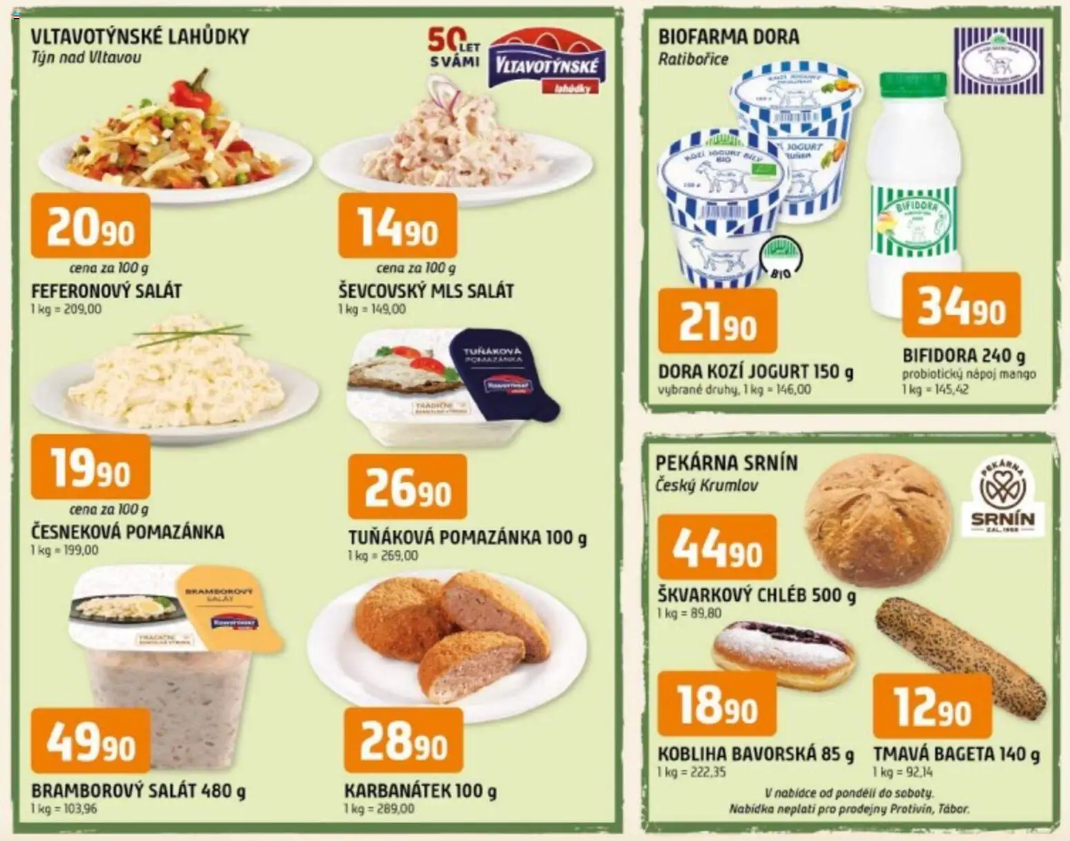 Trefa leták - Z našeho regionu kvalitní potraviny od 28.10.2026 | Strana: 1 | Produkty: Bramborový salát, Mango, Chléb, Kozí jogurt