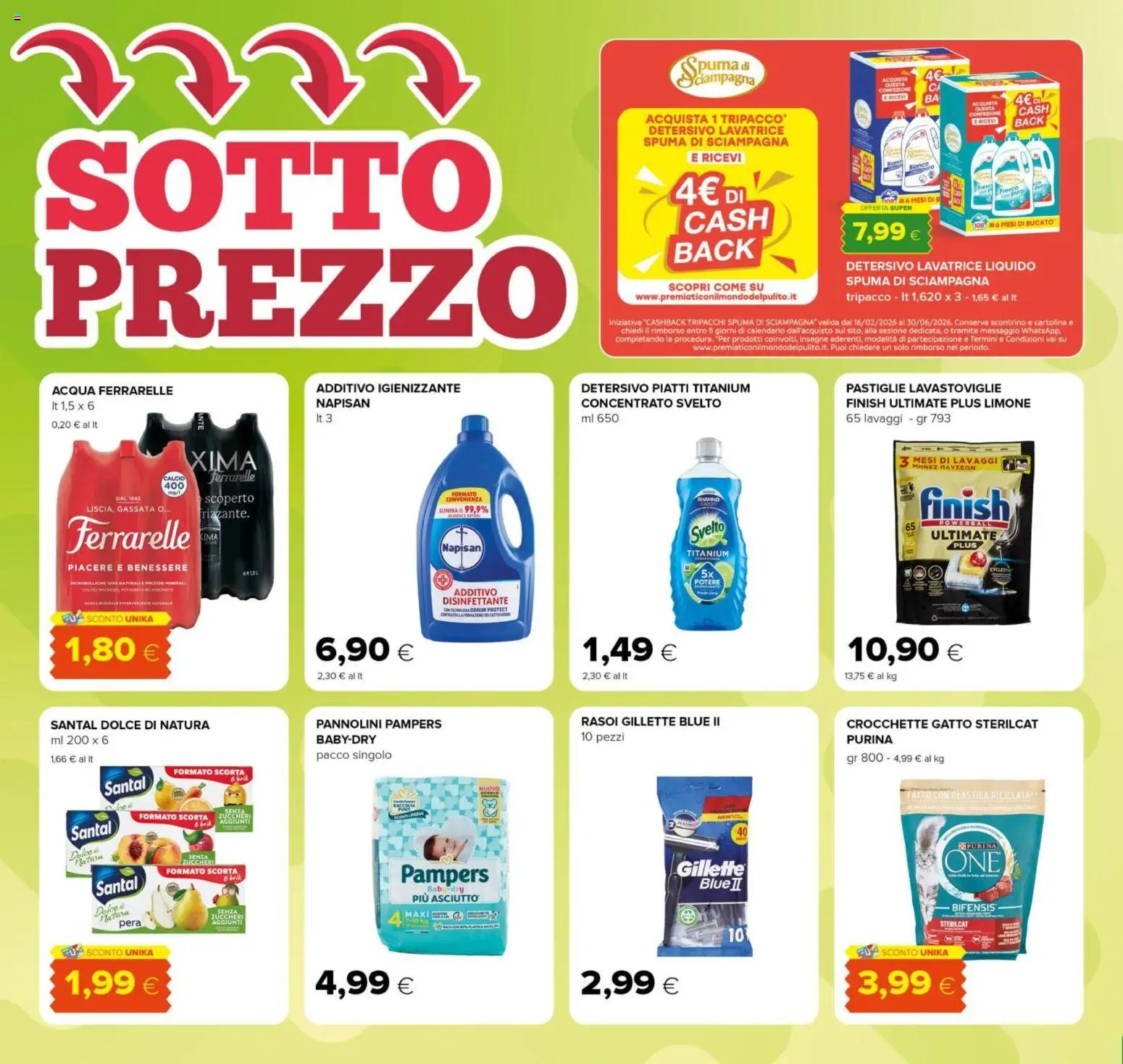 Volantino Oasi del 18.06.2026 | Pagina: 4 | Prodotti: Acqua, Limone, Lavastoviglie, Crocchette gatto