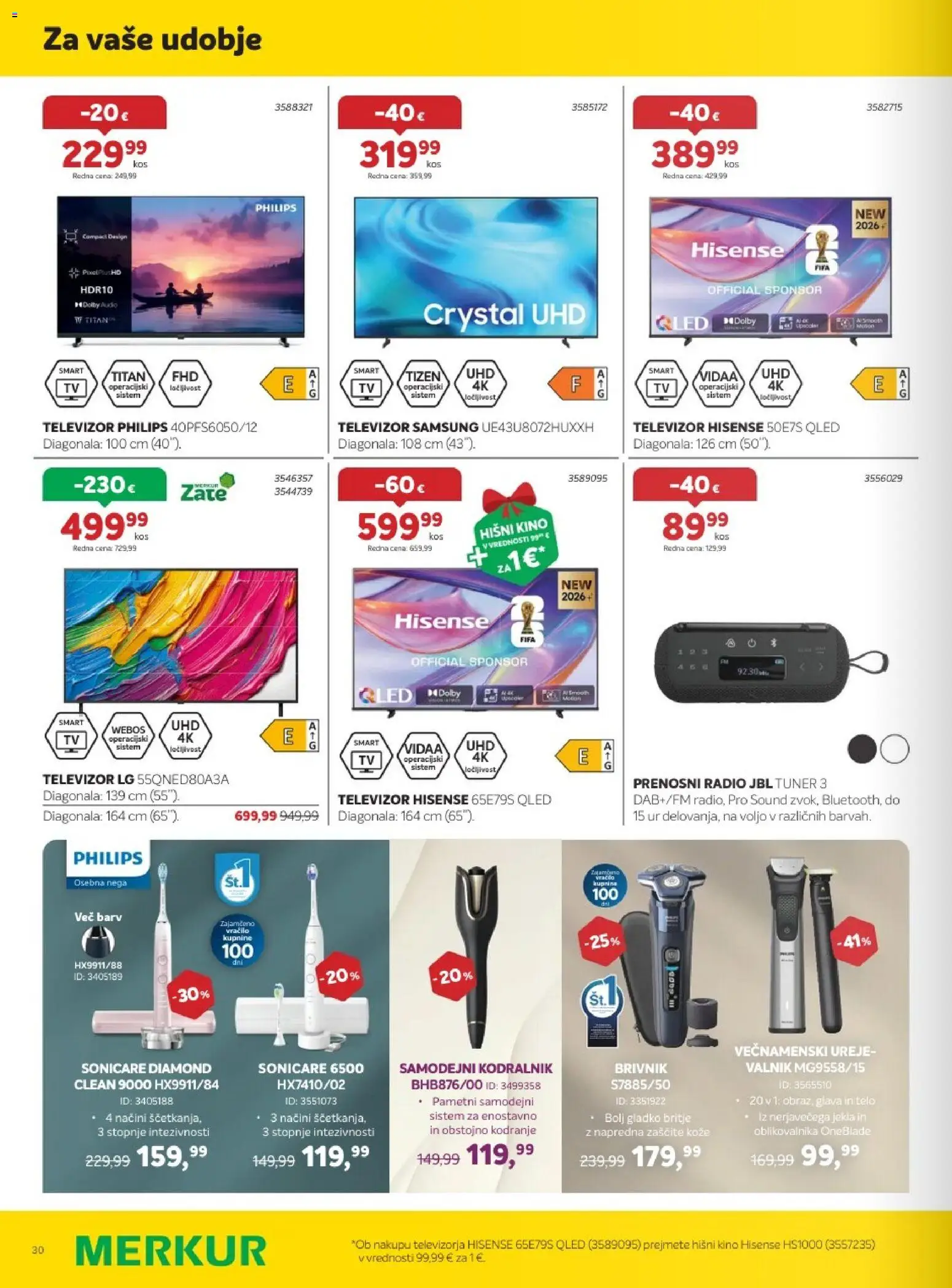 Novi Merkur katalog ponudbe – veljaven od 02.09.2026 | Stran: 30 | Izdelki: Televizor, Audio, Kodralnik, Brivnik