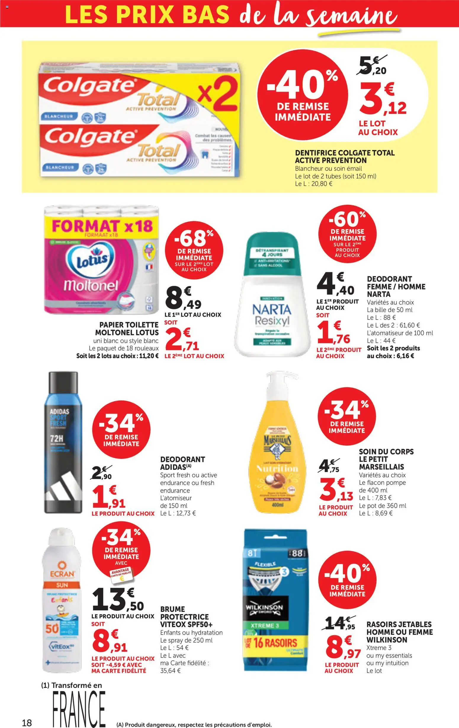 {H1} | Page: 18 | Produits: Alcool, Papier toilette, Déodorant, Dentifrice