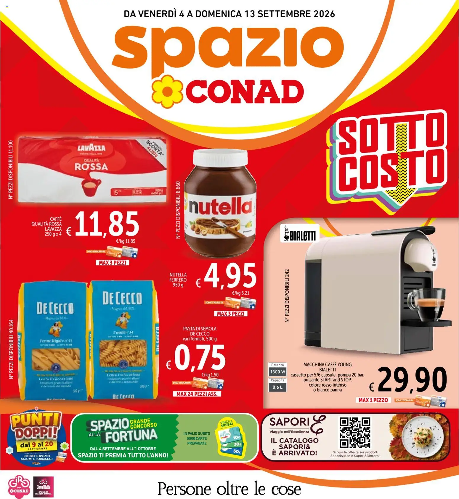 Volantino Spazio Conad del 04/09/2026 | Pagina: 1 | Prodotti: Nutella, Semola, Lavazza, Penne