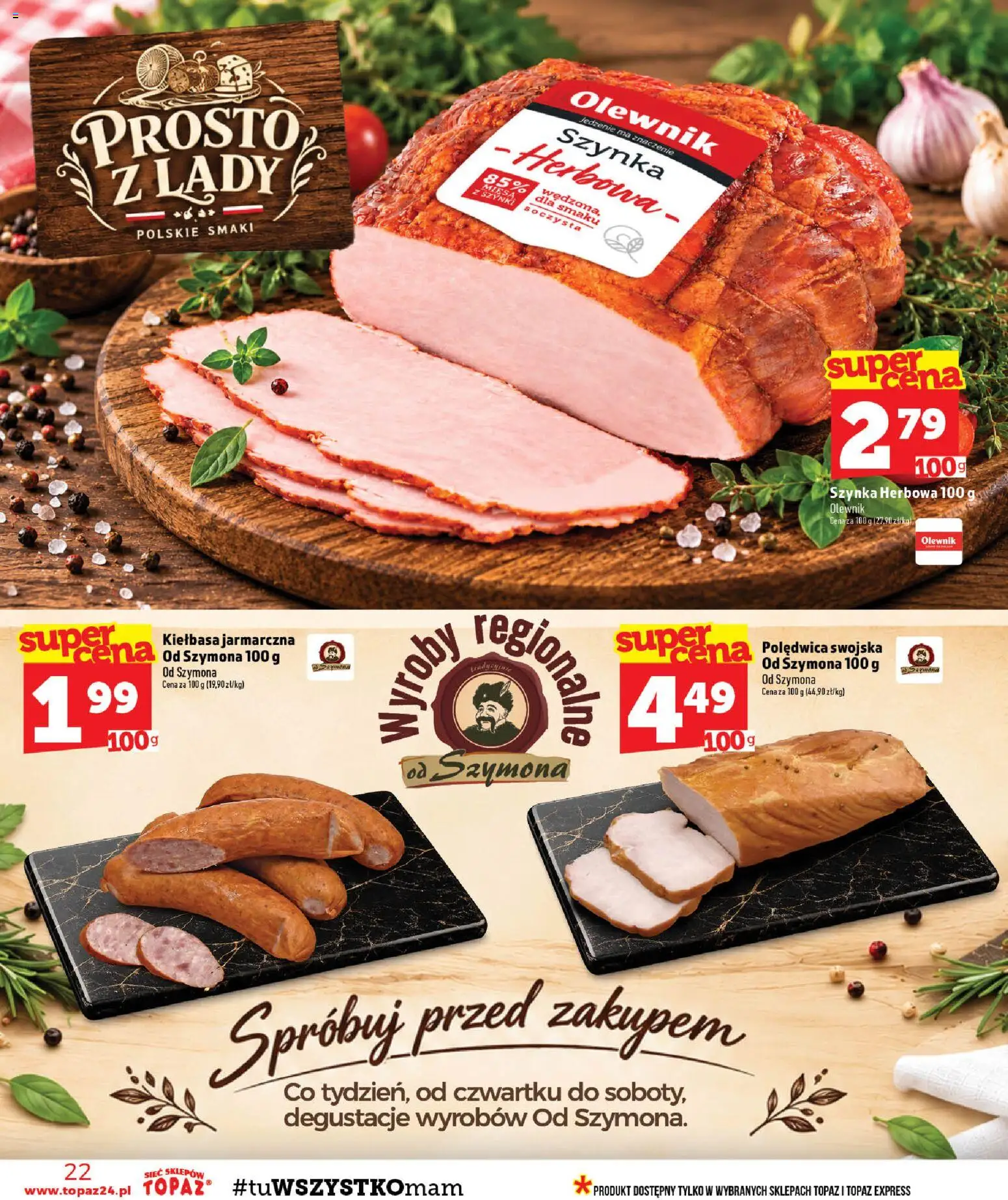 Topaz gazetka - MAZ od 15.10.2026 | Strona: 22 | Produkty: Kiełbasa, Szynka