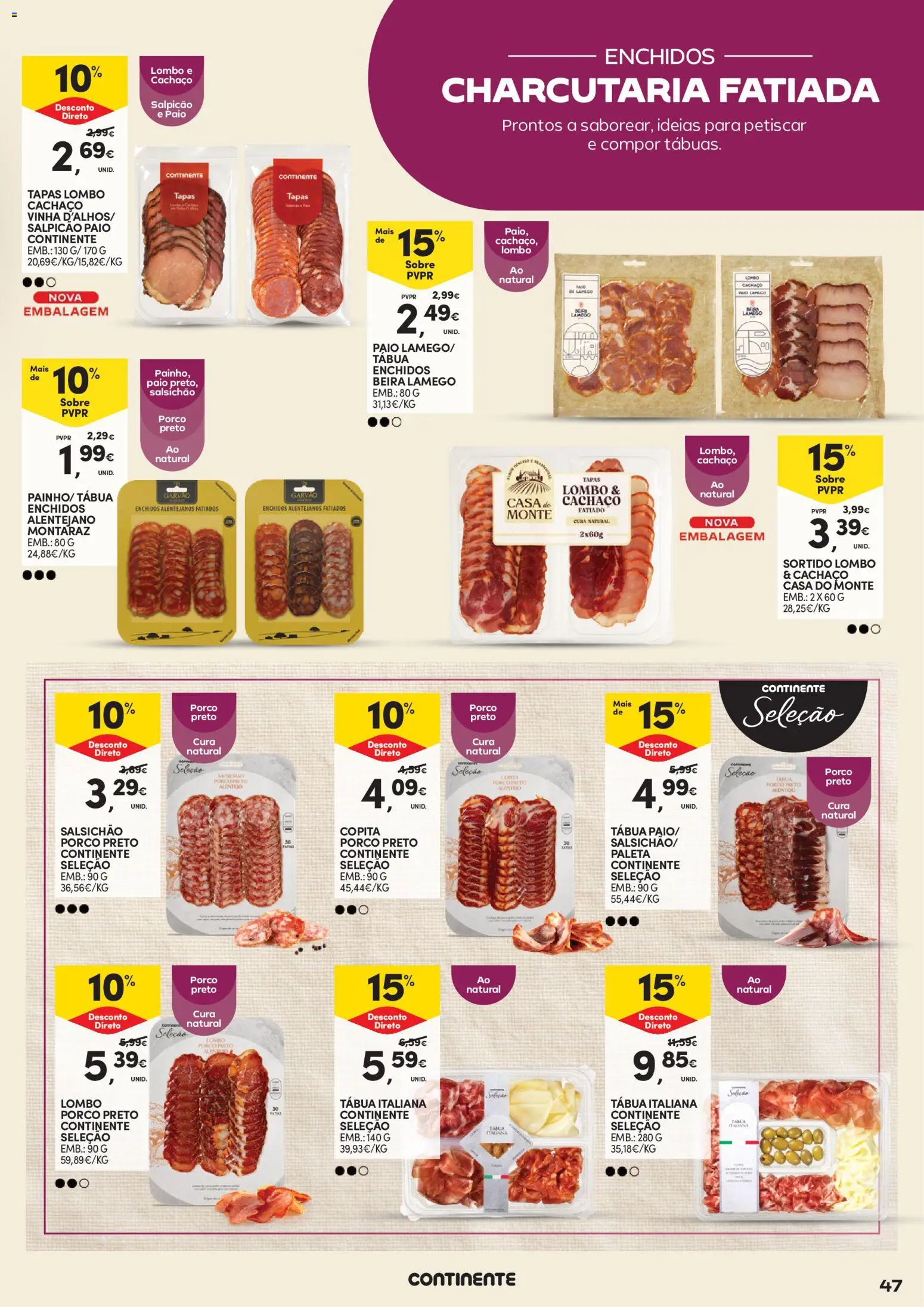 Continente Vinhos, Enchidos e Queijos │ válido de 22/09/2026 | Página: 47 | Produtos: Tábua, Salpicão, Lombo