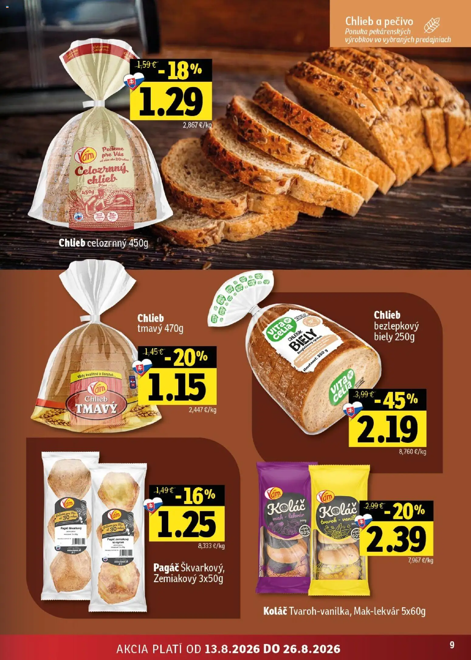 Nové Fresh akcie – leták je platný od 13.08.2026 | Strana: 9 | Produkty: Koláč, Lekvár, Pečivo, Mak