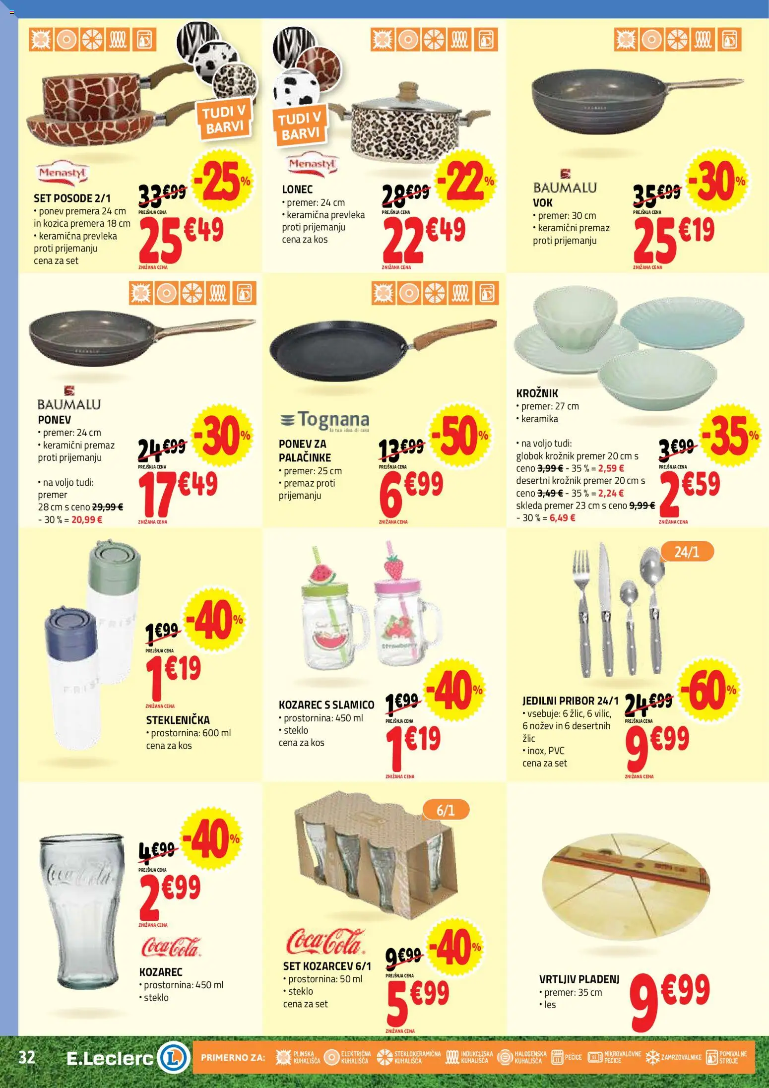 Novi E.leclerc katalog ponudbe – veljaven od 17.06.2026 | Stran: 32 | Izdelki: Pribor, Kozarec, Kos, Palačinke