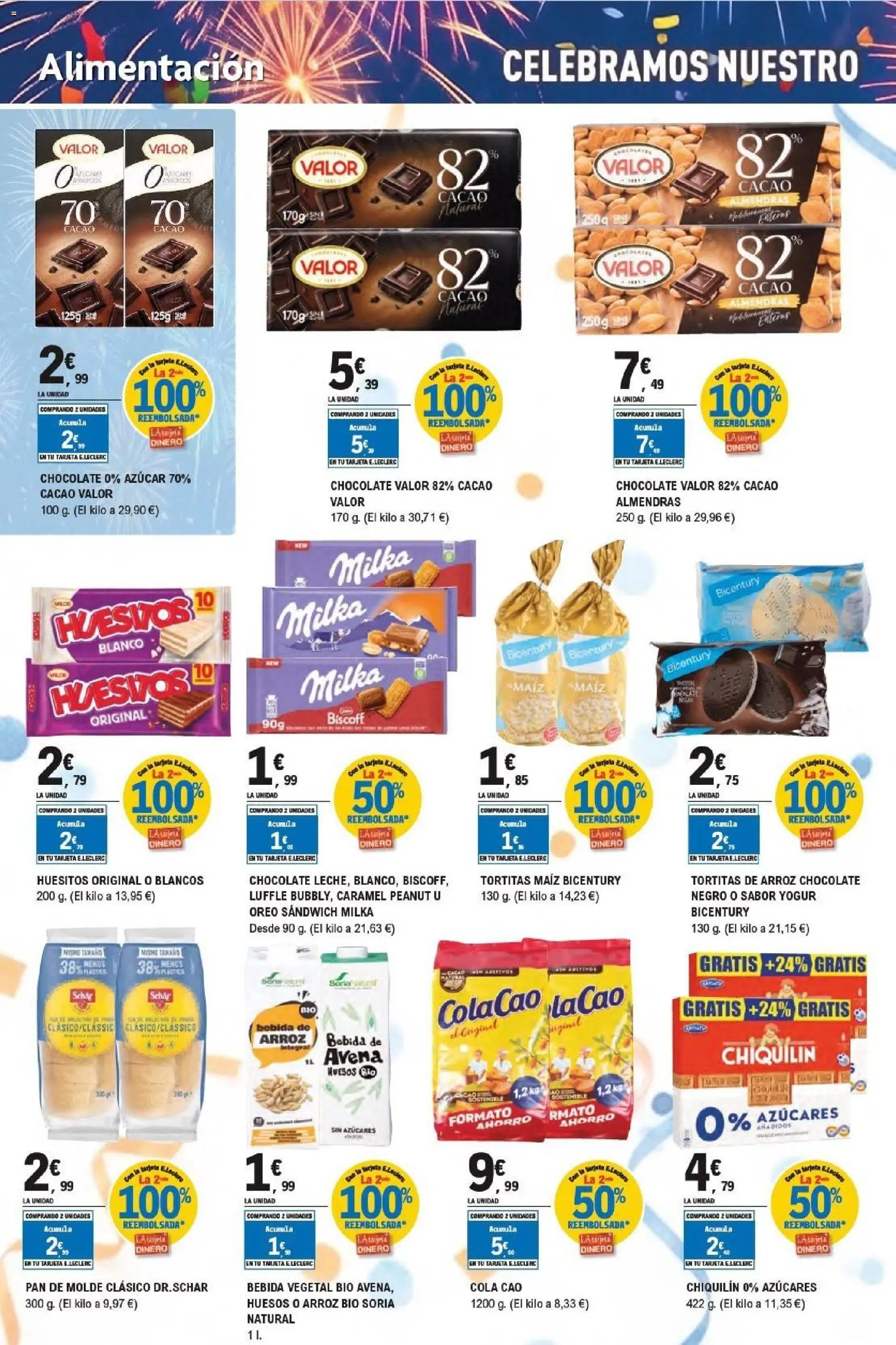 E.Leclerc Aniversario │ válido desde el 13/07/2026 | Página: 8 | Productos: Chocolate, Arroz, Pan de molde, Φρυγανιές σικάλεως