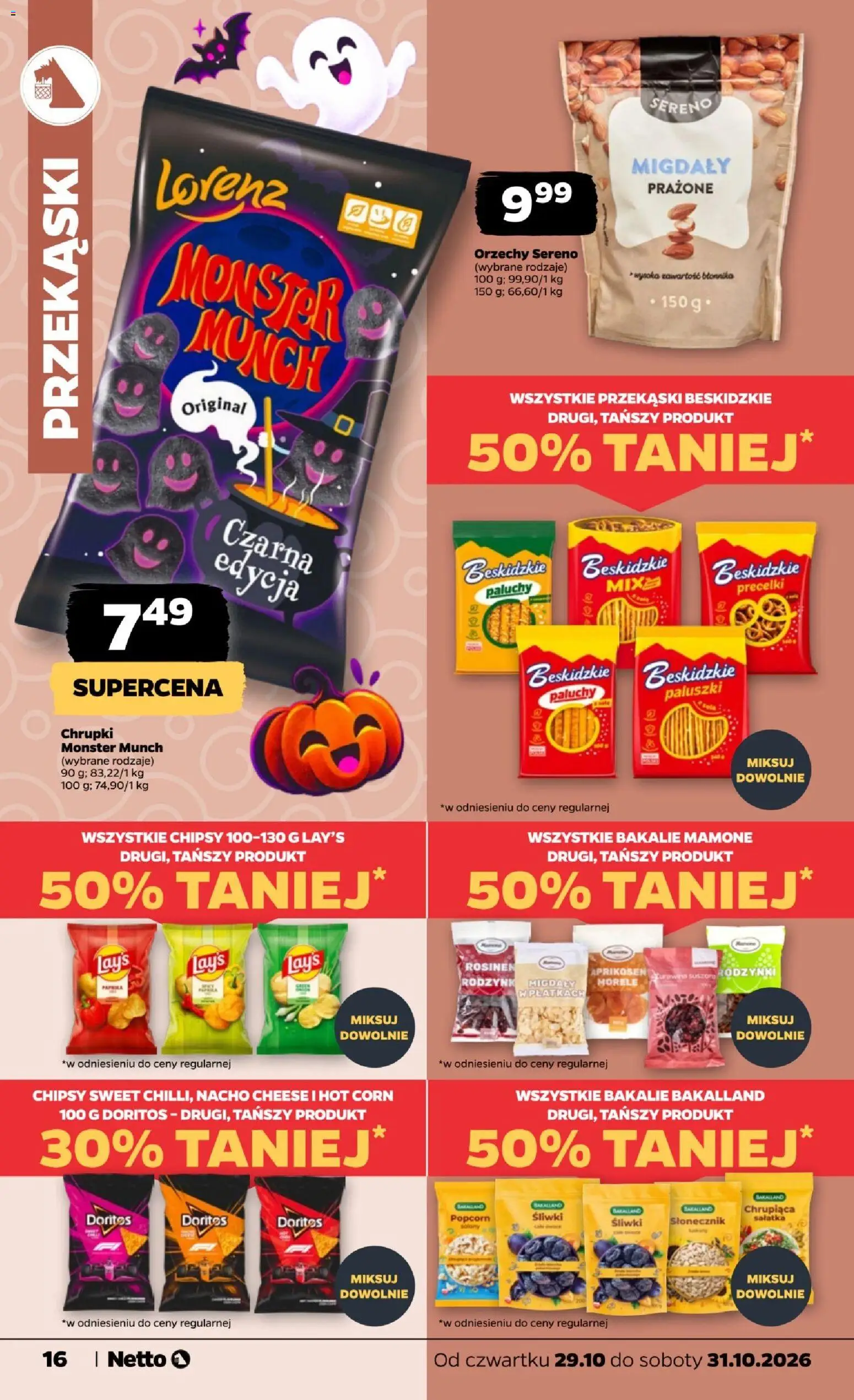 Netto gazetka od czwartku od 29.10.2026 | Strona: 16 | Produkty: Przekąski, Doritos, Bakalie, Orzechy