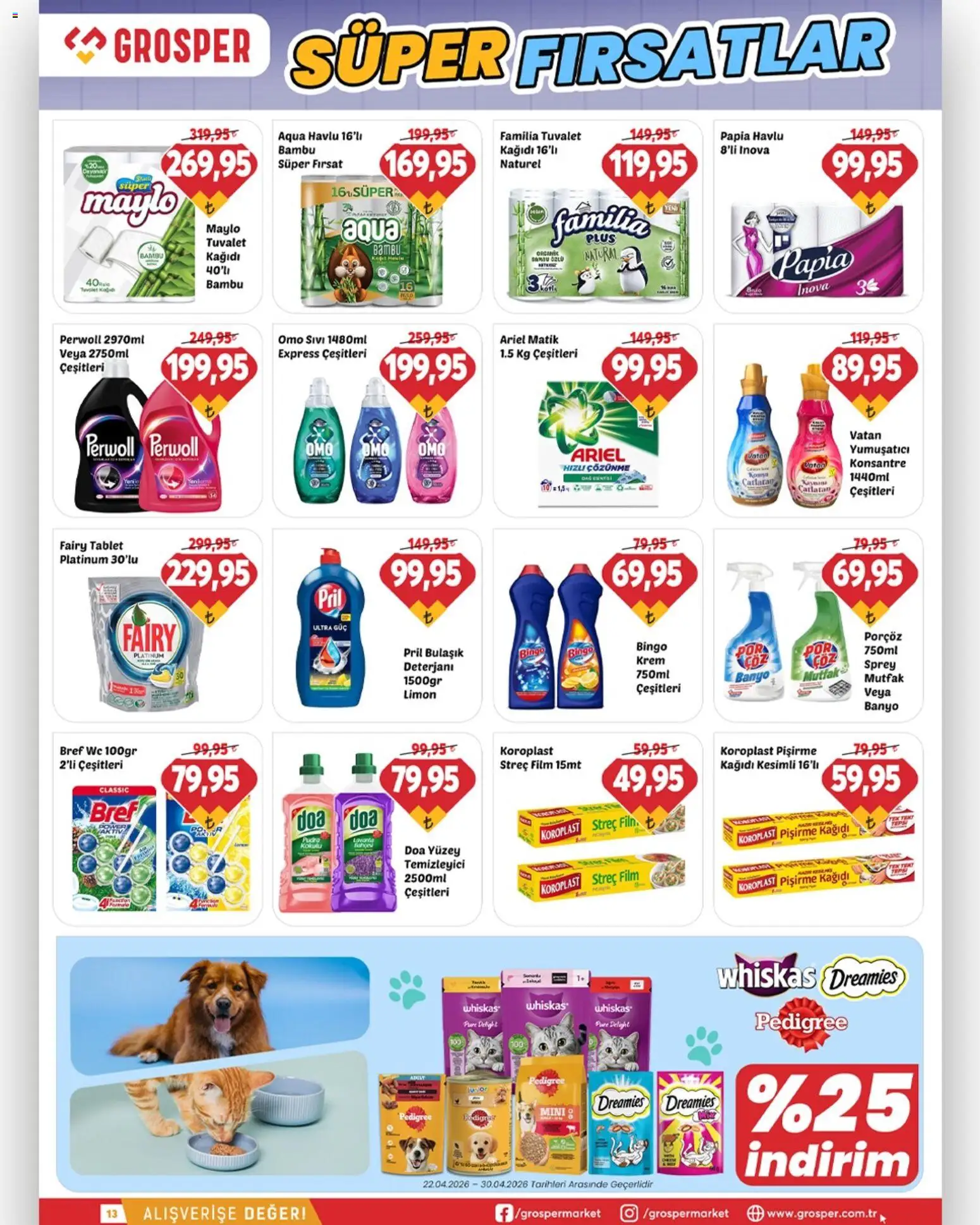 Grosper Katalog - 22.04.2026 tarihinden itibaren geçerlidir | Sayfa: 13 | Ürünler: Krem, Yumuşatıcı, Yüzey temizleyici, Tablet