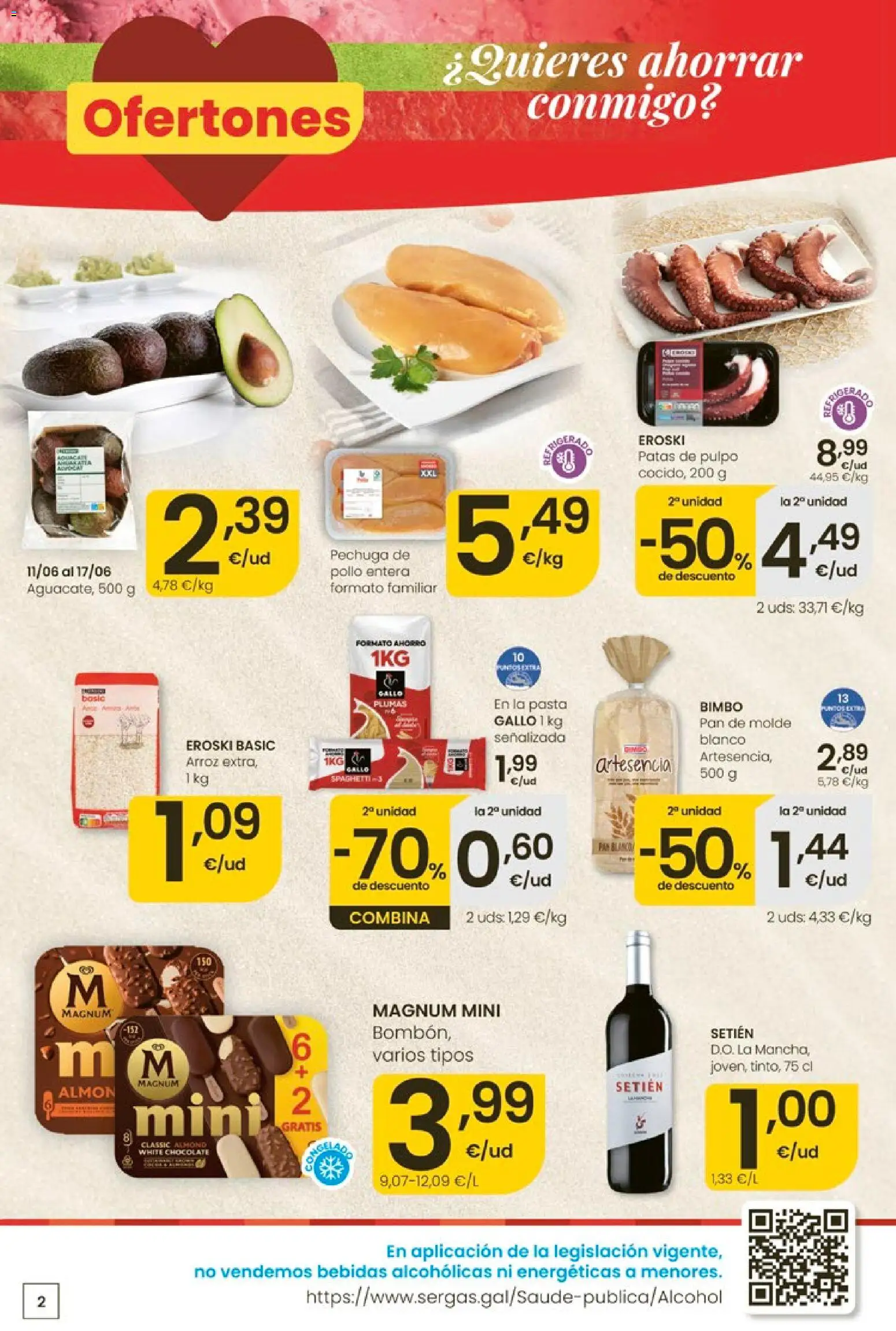 Eroski Ofertones de verano │ válido desde el 11.06.2026 | Página: 2 | Productos: Pan, Chocolate, Arroz, Pan de molde