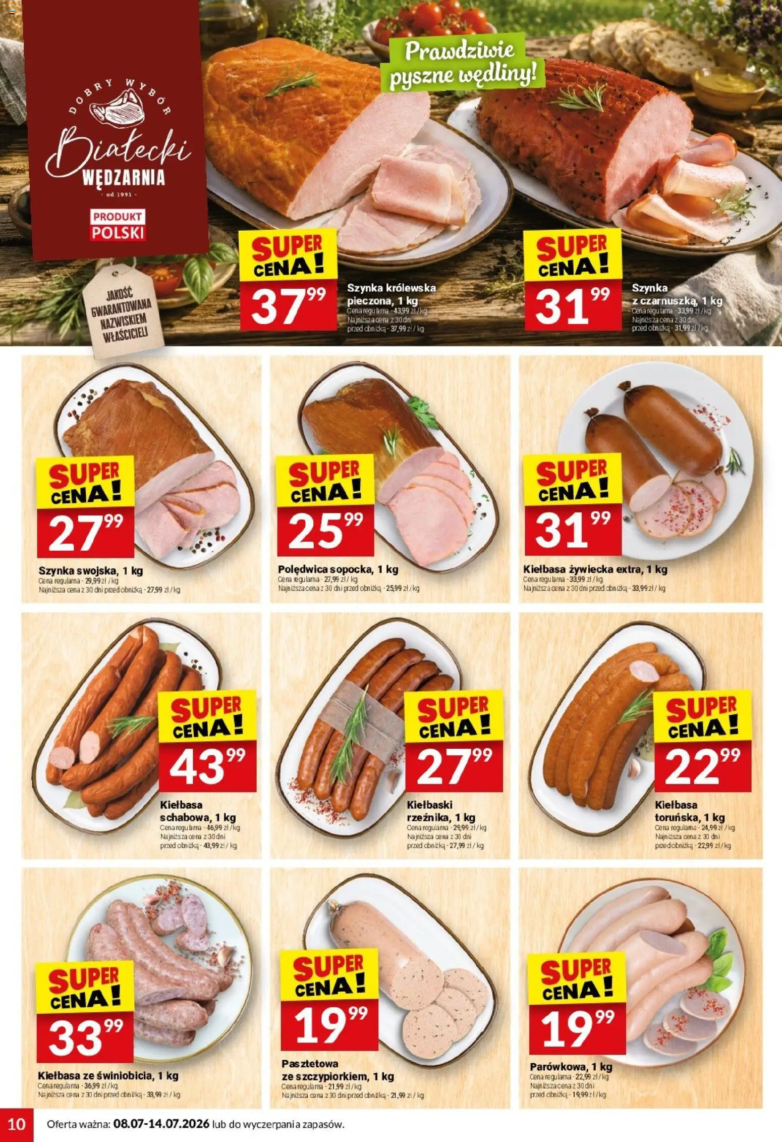 Twój Market gazetka od 08.07.2026 | Strona: 10 | Produkty: Kiełbasa, Kiełbaski, Szynka, Wędliny
