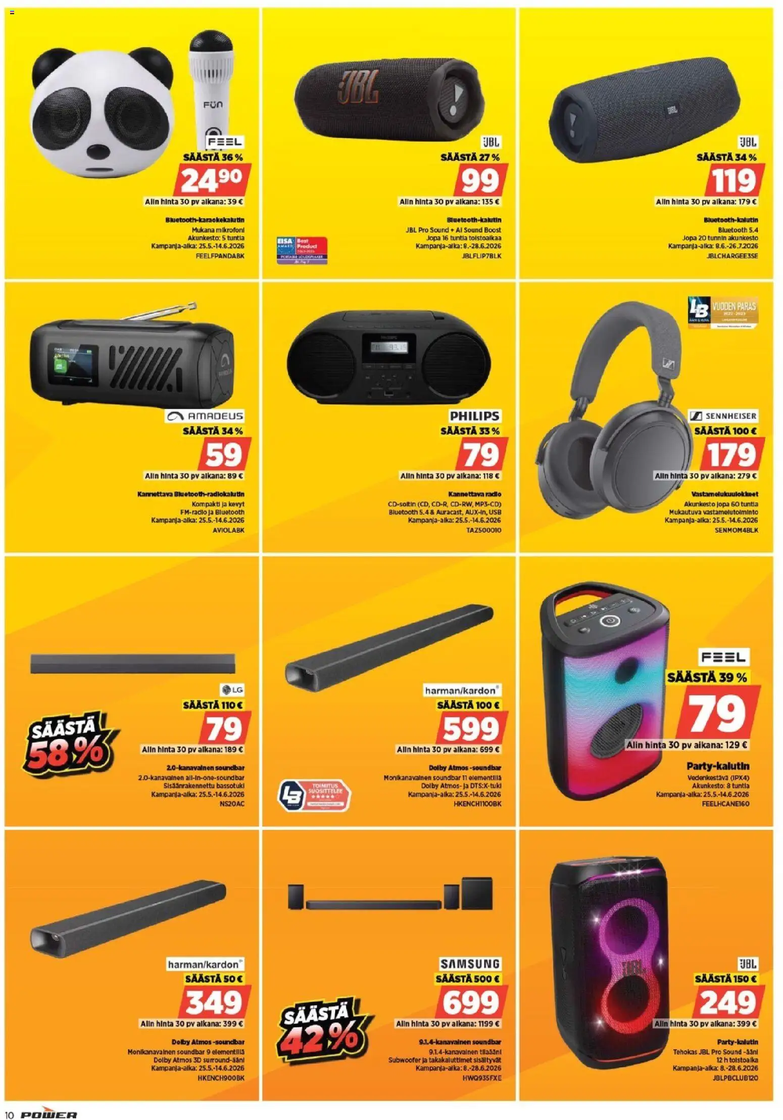 Power tarjoukset – voimassa 08.06.2026 alkaen | Sivu: 10 | Tuotteet: USB, Vastamelukuulokkeet, Soundbar, Radio