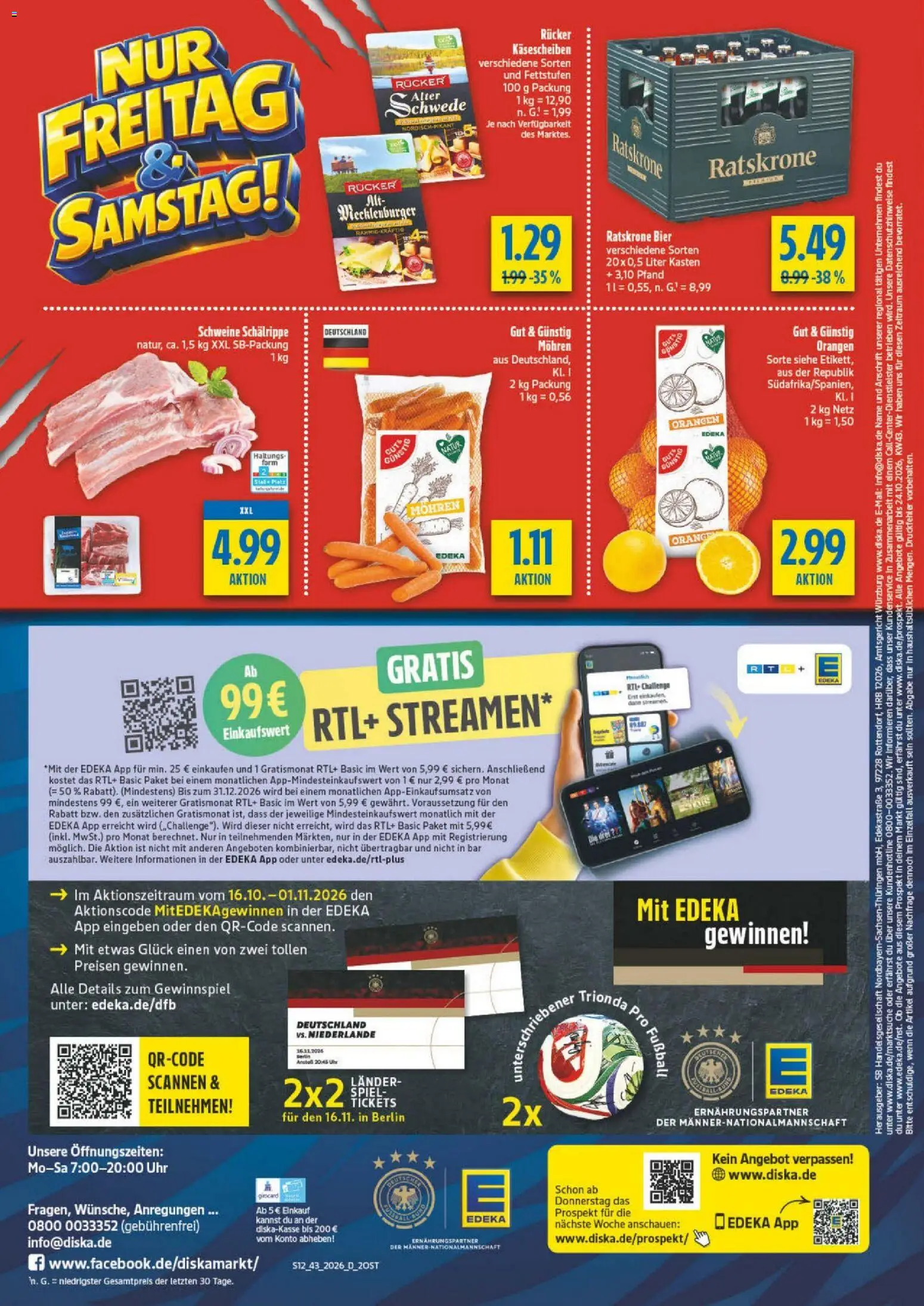 Diska Prospekt – gültig ab 19.10.2026 | Seite: 12 | Produkte: Bier, Orangen, Fußball, Uhr