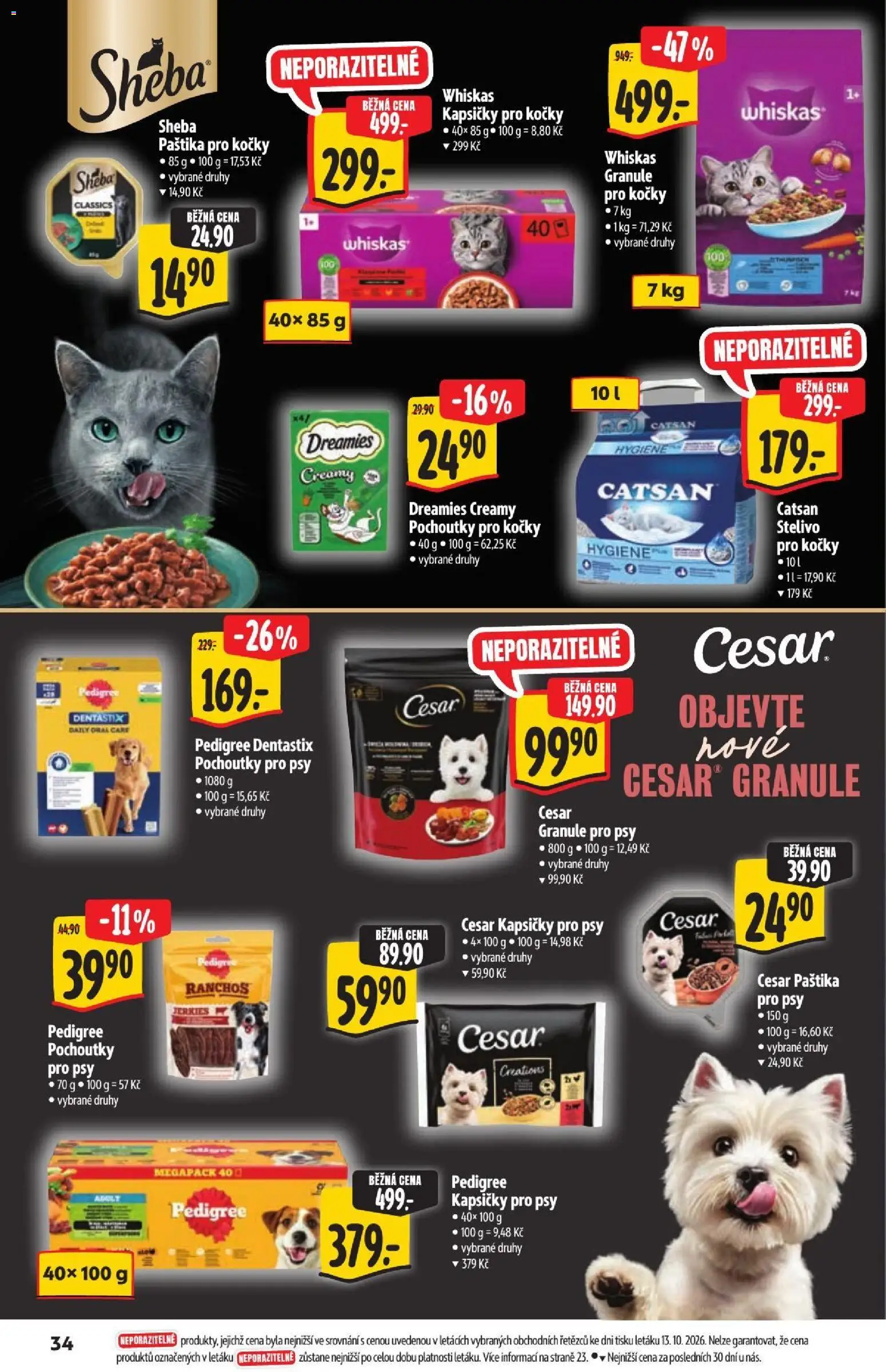 Albert leták - Hypermarket - Nabídka ve značkové kvalitě od 21.10.2026 | Strana: 34 | Produkty: Stelivo pro kočky Catsan, Kapsičky pro kočky, Sheba, Catsan stelivo