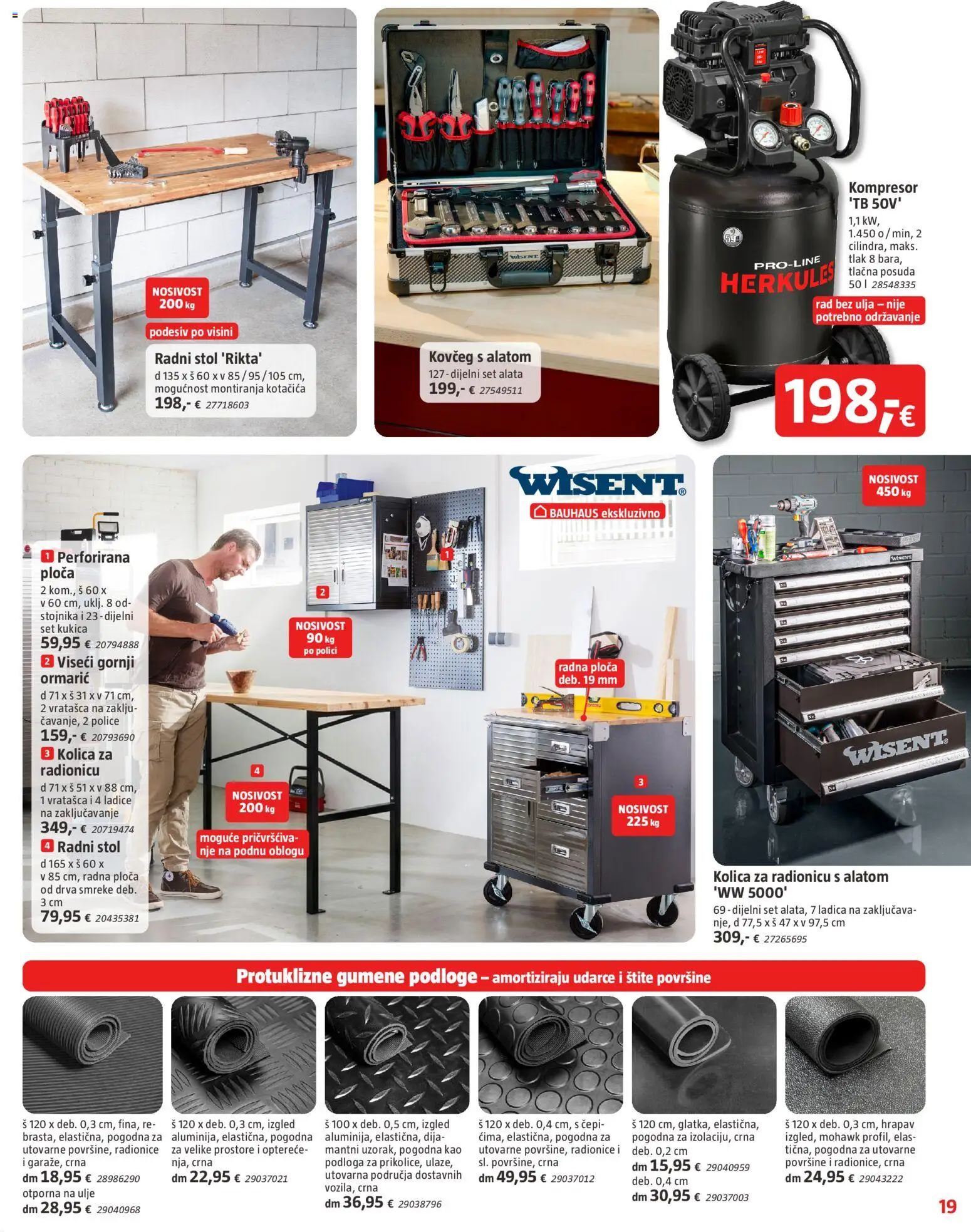 Bauhaus katalog | vrijedi od 29.07.2026 | Stranica: 19 | Proizvodi: Stol, Kolica, Ladice, Kompresor
