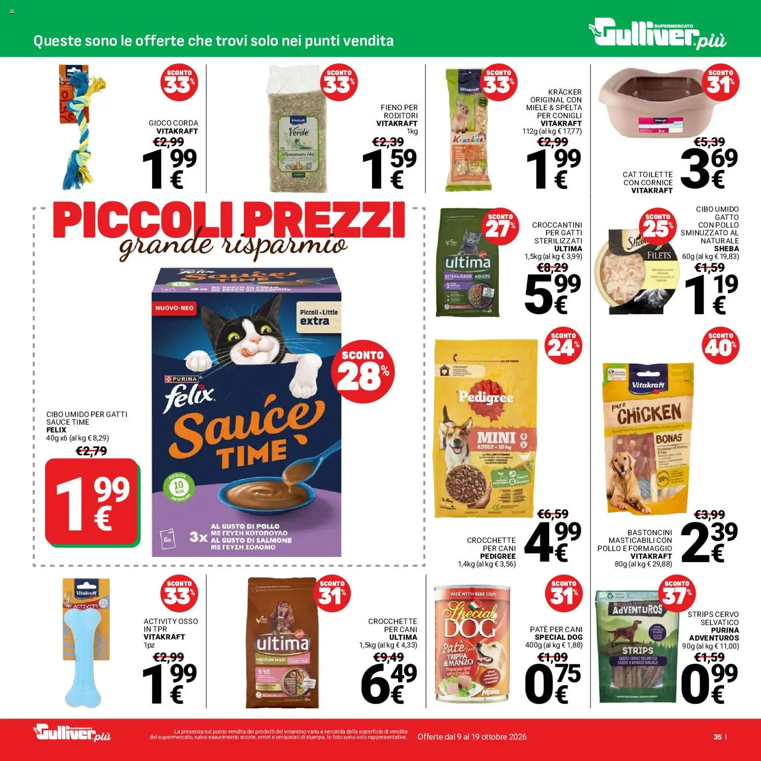 Volantino Gulliver del 09/10/2026 | Pagina: 35 | Prodotti: Manzo, Formaggio, Crocchette, Digestivo