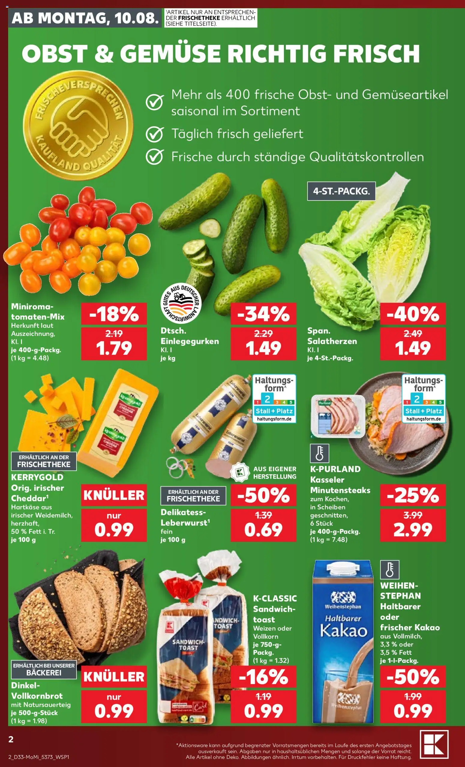 Kaufland Prospekt Hamburg – gültig ab 10.08.2026 | Seite: 2 | Produkte: Bäckerei, Toast, Vollkornbrot, Obst