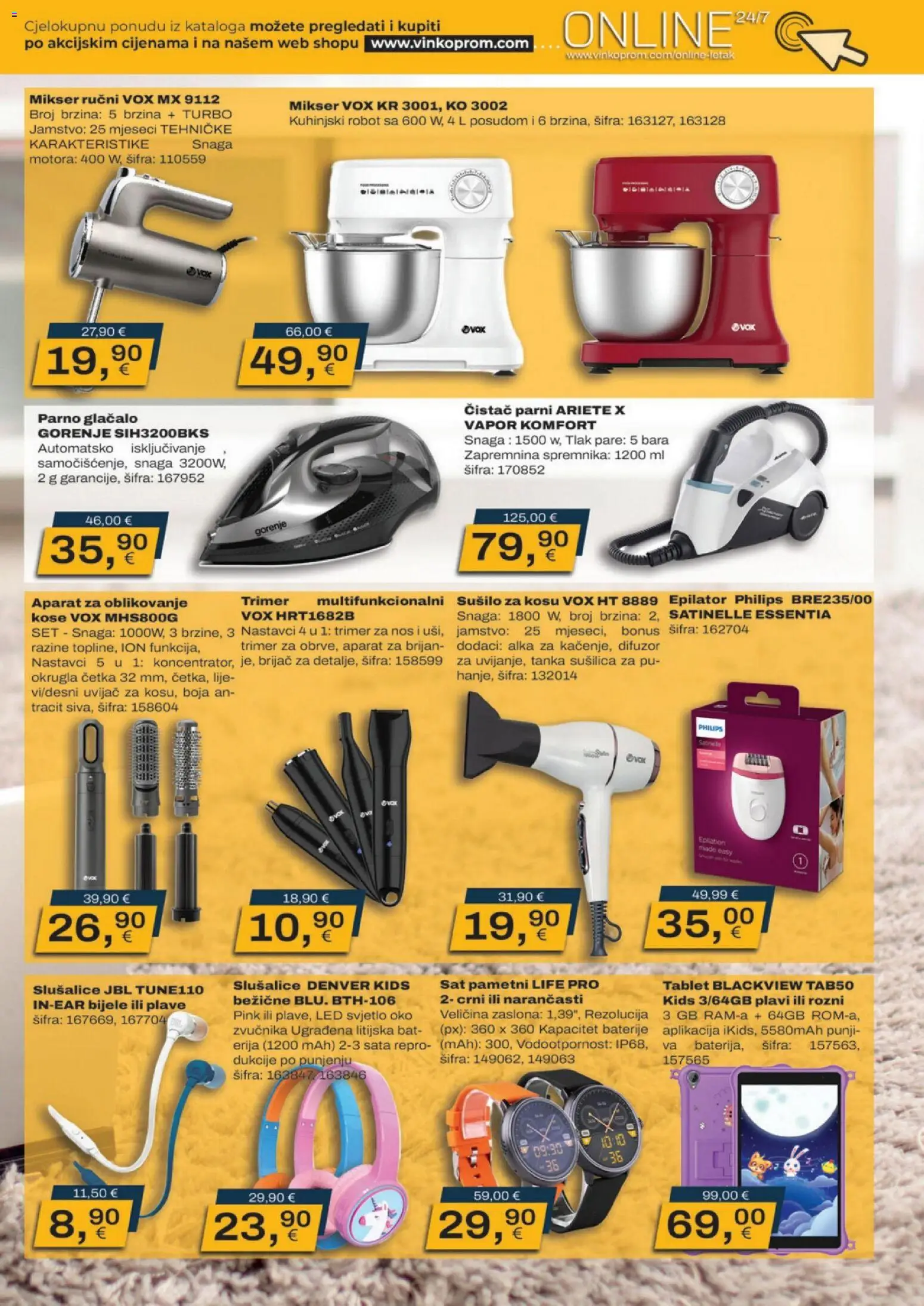 Vinkoprom katalog | vrijedi od 16.03.2026 | Stranica: 5 | Proizvodi: Sušilo za kosu, Brijač, Trimer, Sat