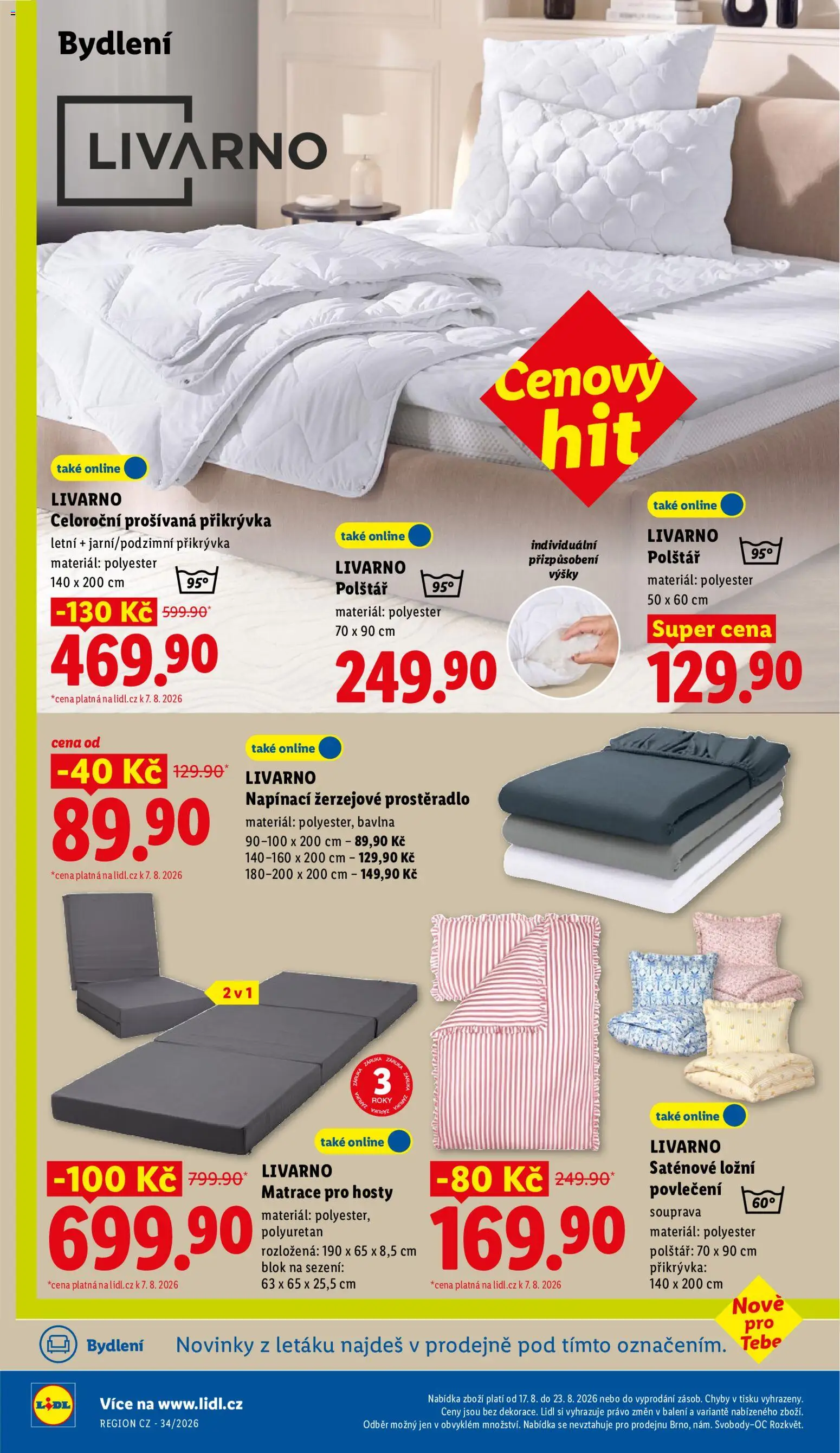 Lidl leták - Spotřební zboží od 17.08.2026 | Strana: 10 | Produkty: Blok, Ložní povlečení, Polštář, Přikrývka