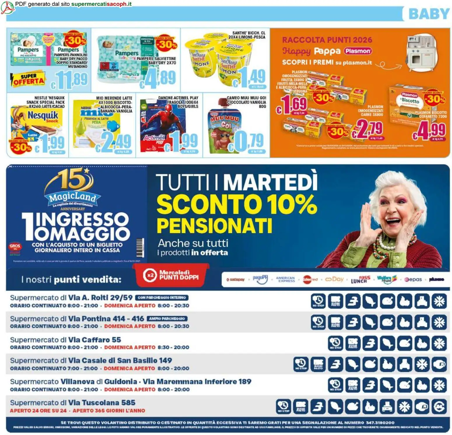 Volantino Sacoph del 29.05.2026 | Pagina: 20 | Prodotti: Pannolini, Frutta, Latte, Pampers