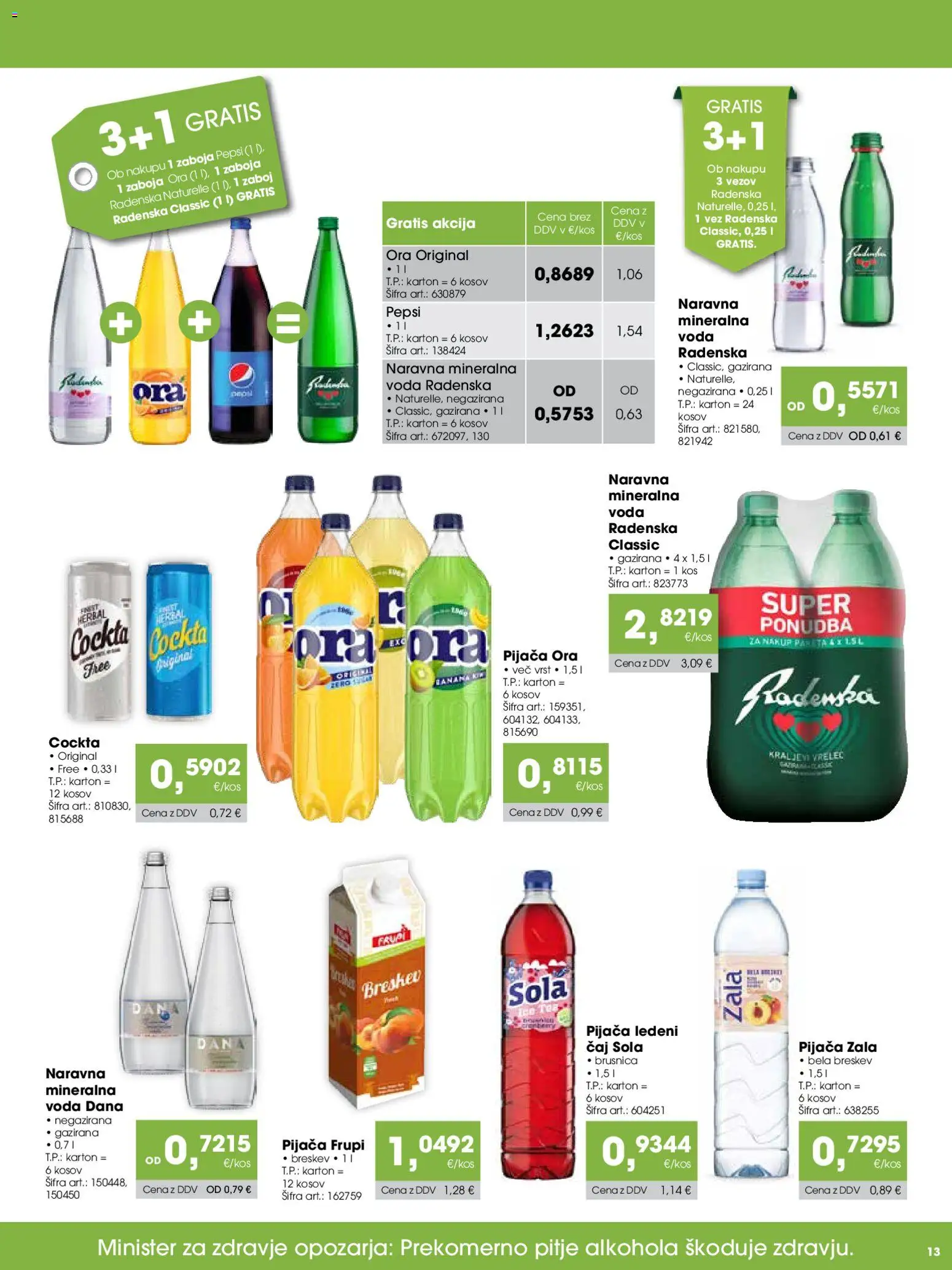 Novi Tuš katalog ponudbe – veljaven od 15.09.2026 | Stran: 13 | Izdelki: Mineralna voda, Zaboj, Voda, Breskev