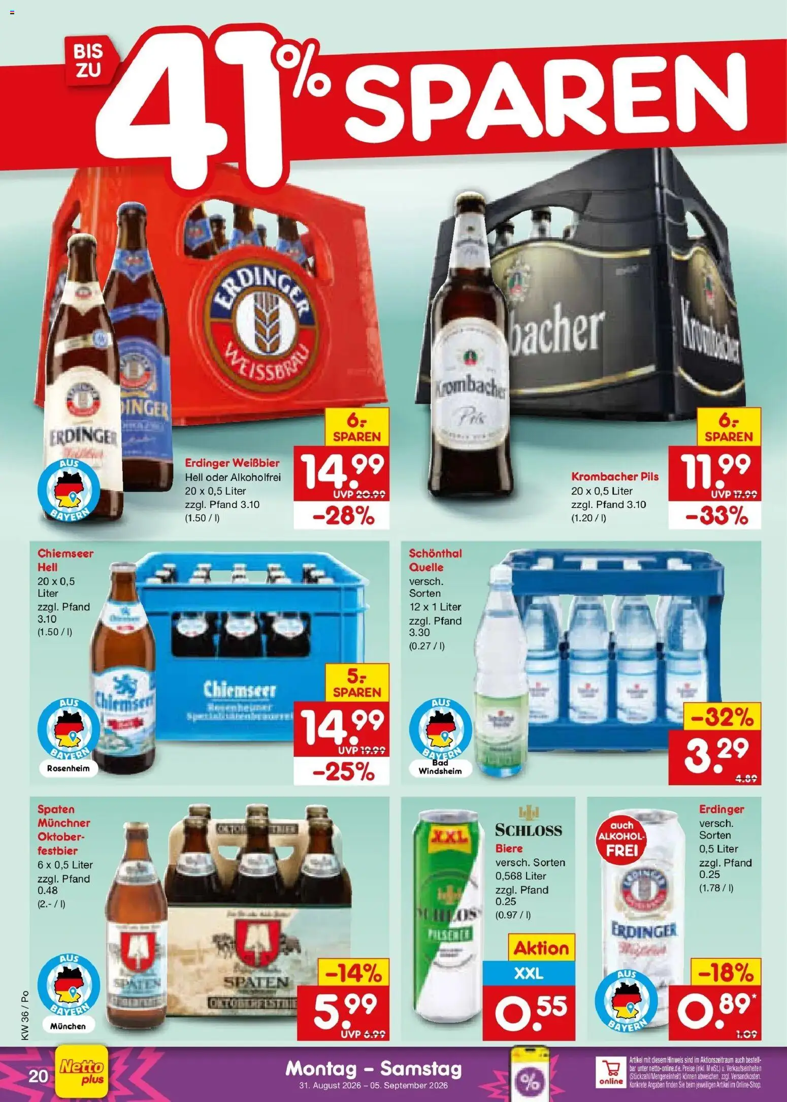 Netto Marken-Discount Prospekt Regensburg (ab 31.08.2026) » Angebote | Seite: 26 | Produkte: Erdinger, Weißbier, Alkohol, Krombacher