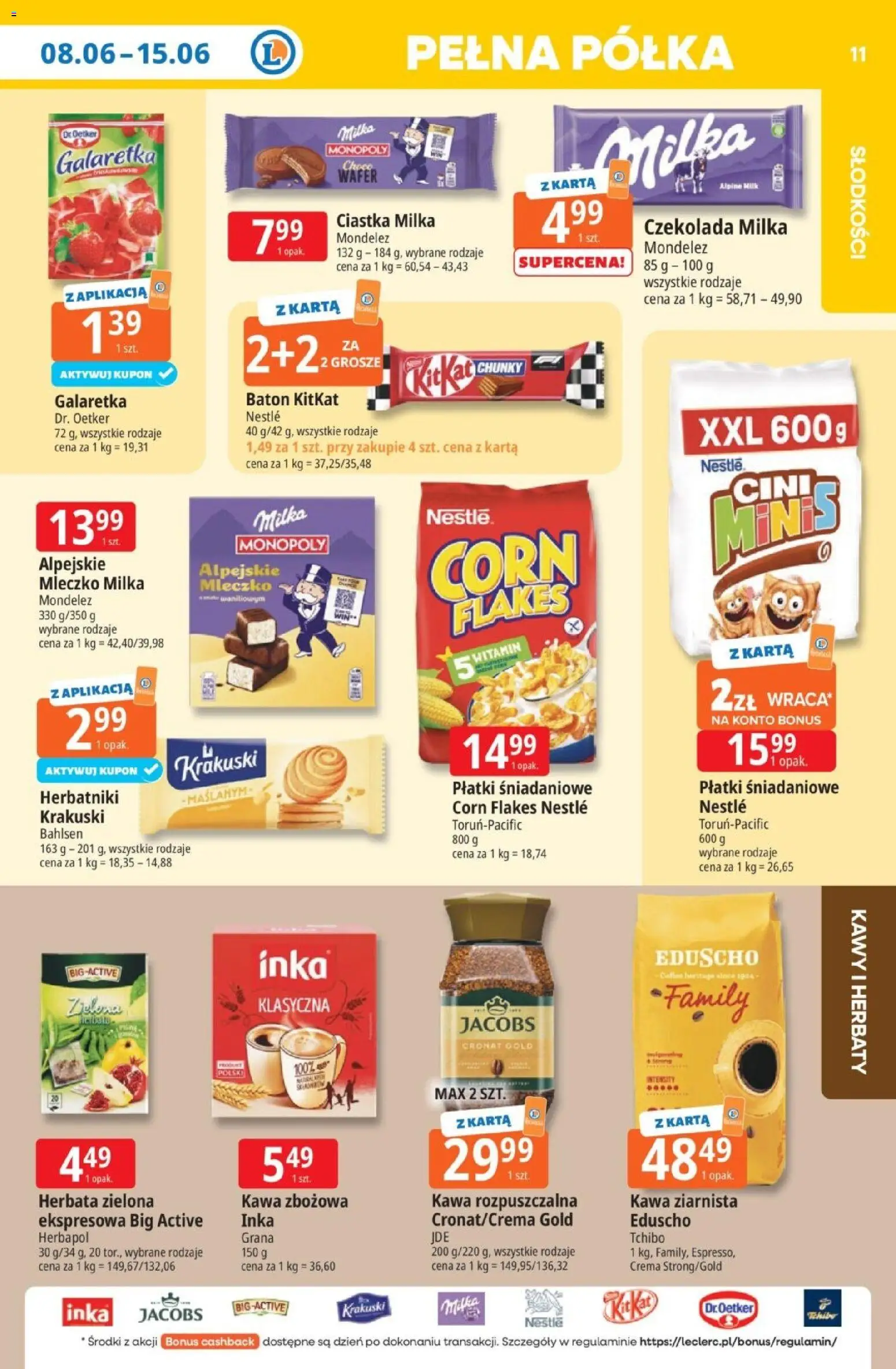 E.Leclerc gazetka od 08.06.2026 | Strona: 11 | Produkty: Karta, Galaretka, Płatki, Ciastka