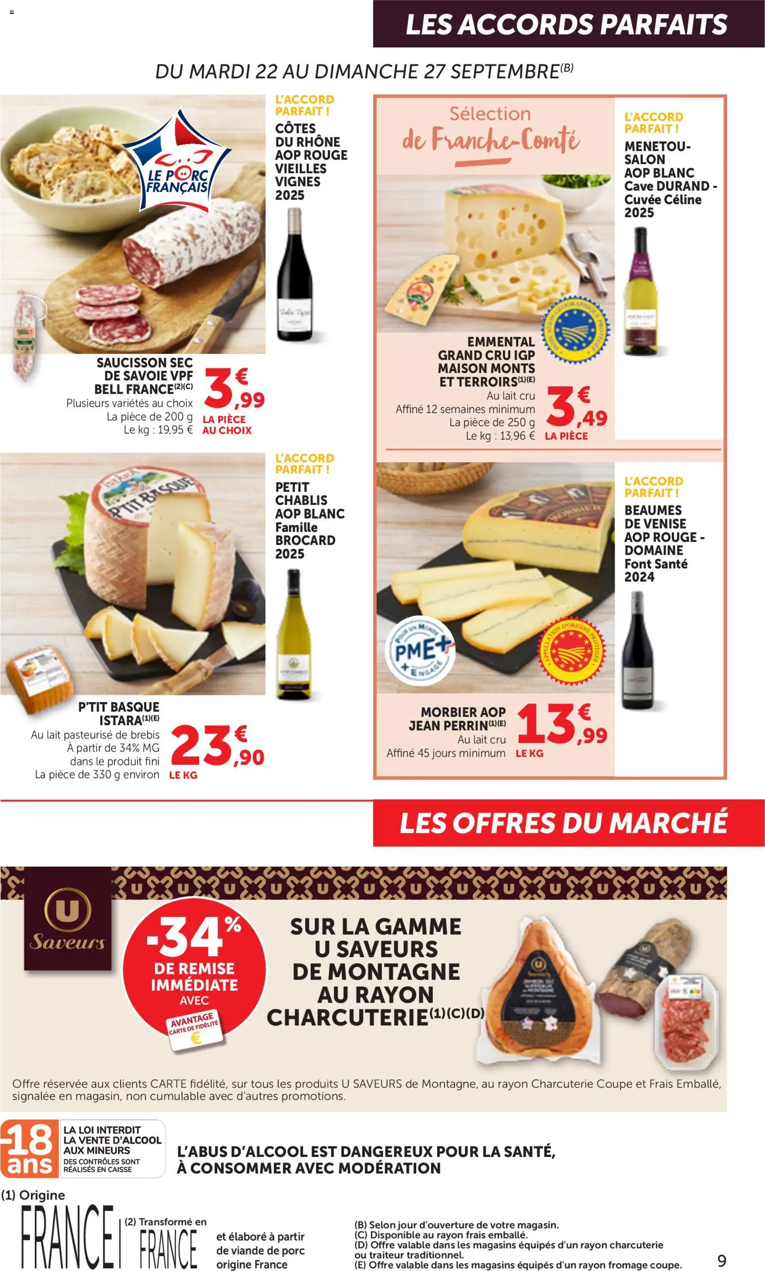 {H1} | Page: 9 | Produits: Viande de porc, Morbier aop, Chablis, Fromage