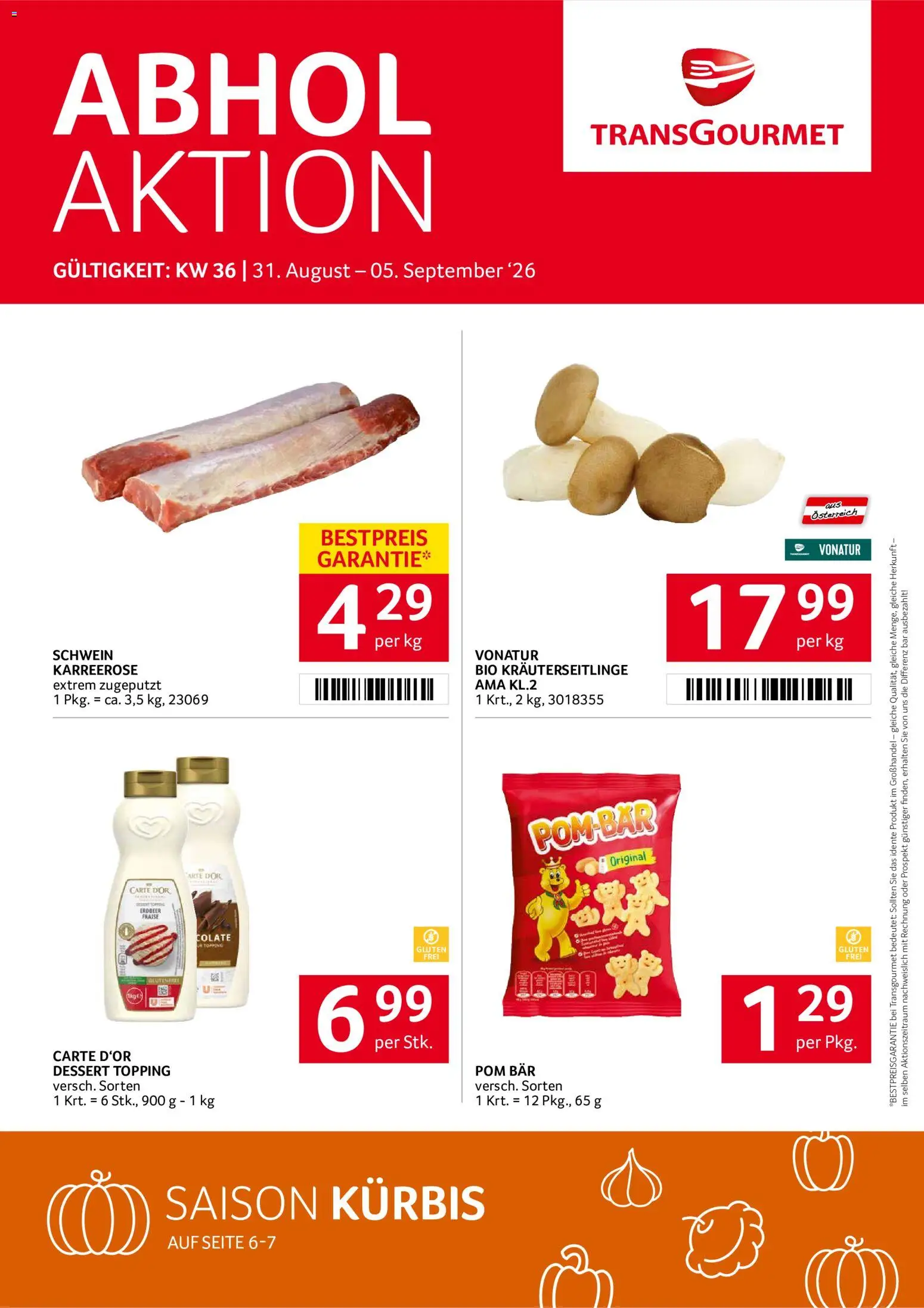 Transgourmet Flugblatt gültig ab 31.08.2026 | Seite: 1 | Produkte: Kürbis