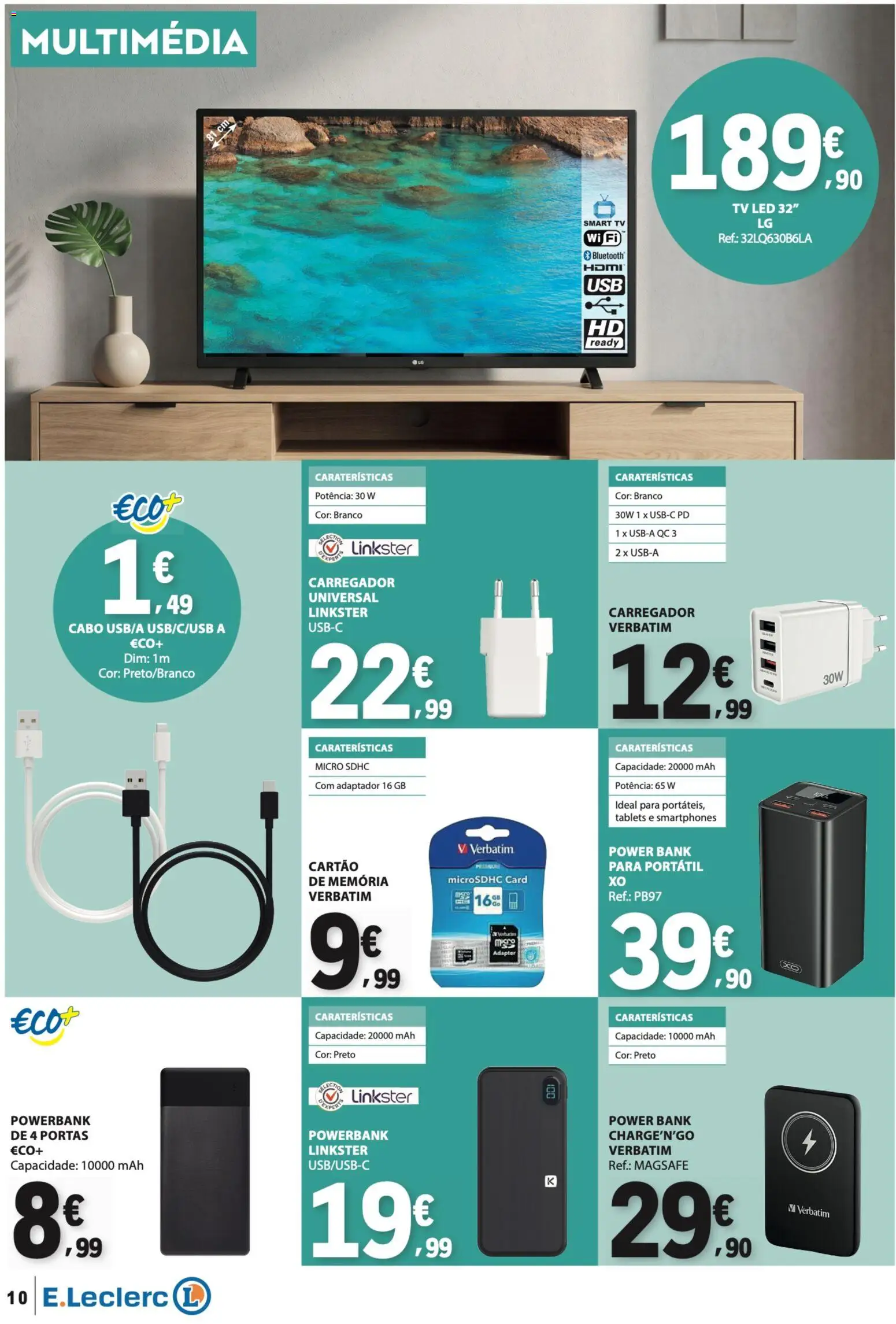 E.Leclerc folheto Não Alimentar │ válido de 08/10/2026 | Página: 10 | Produtos: Cabo, Adaptador, Tv led, Portas