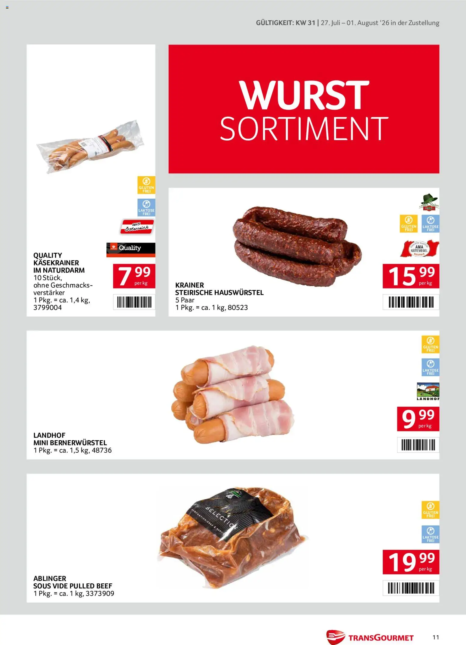 Transgourmet Zustellaktion gültig ab 27.07.2026 | Seite: 11 | Produkte: Wurst